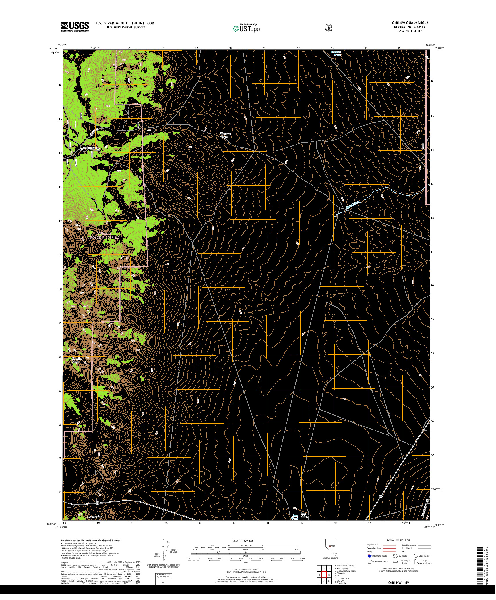 USGS US TOPO 7.5-MINUTE MAP FOR IONE NW, NV 2018