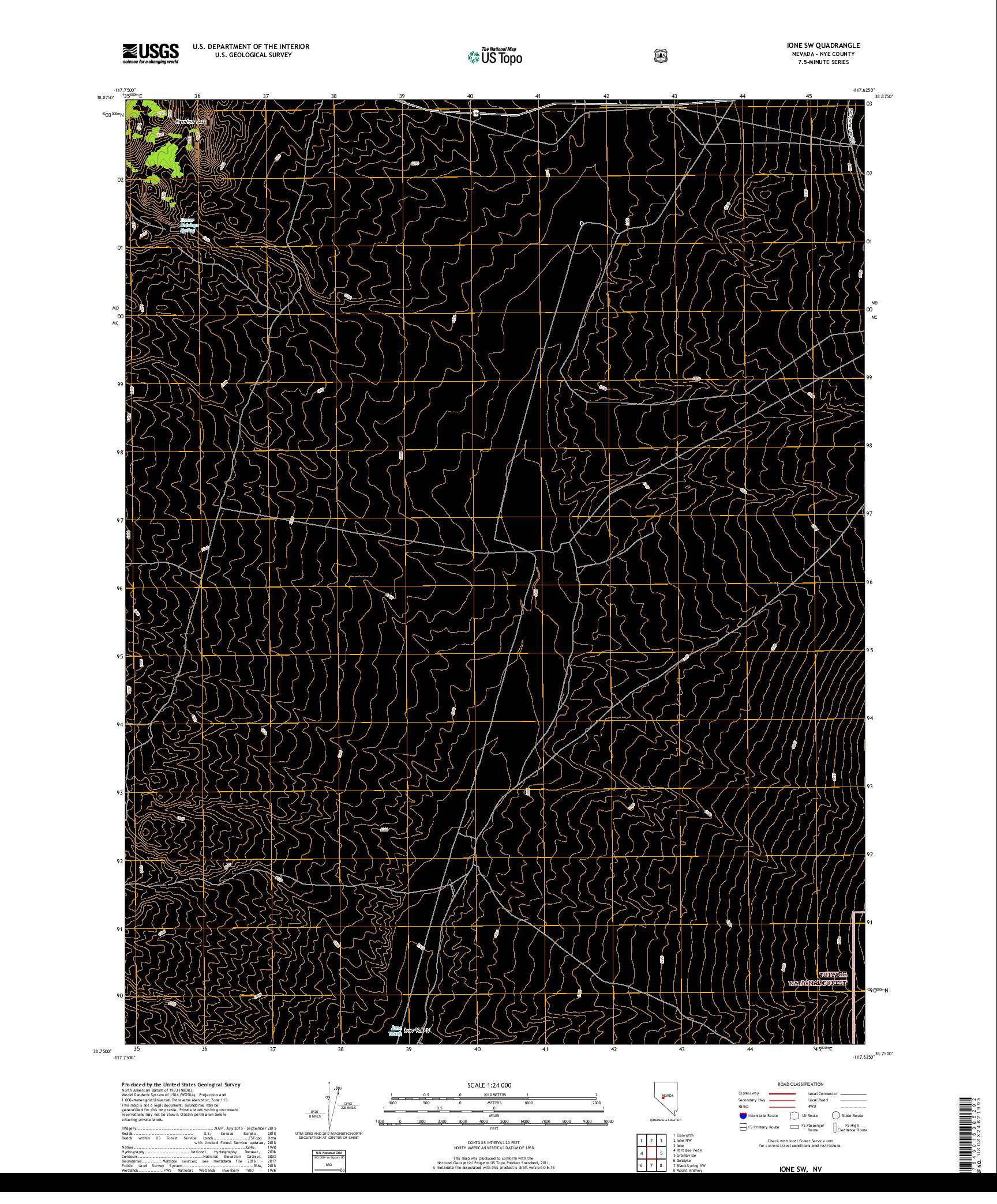 USGS US TOPO 7.5-MINUTE MAP FOR IONE SW, NV 2018