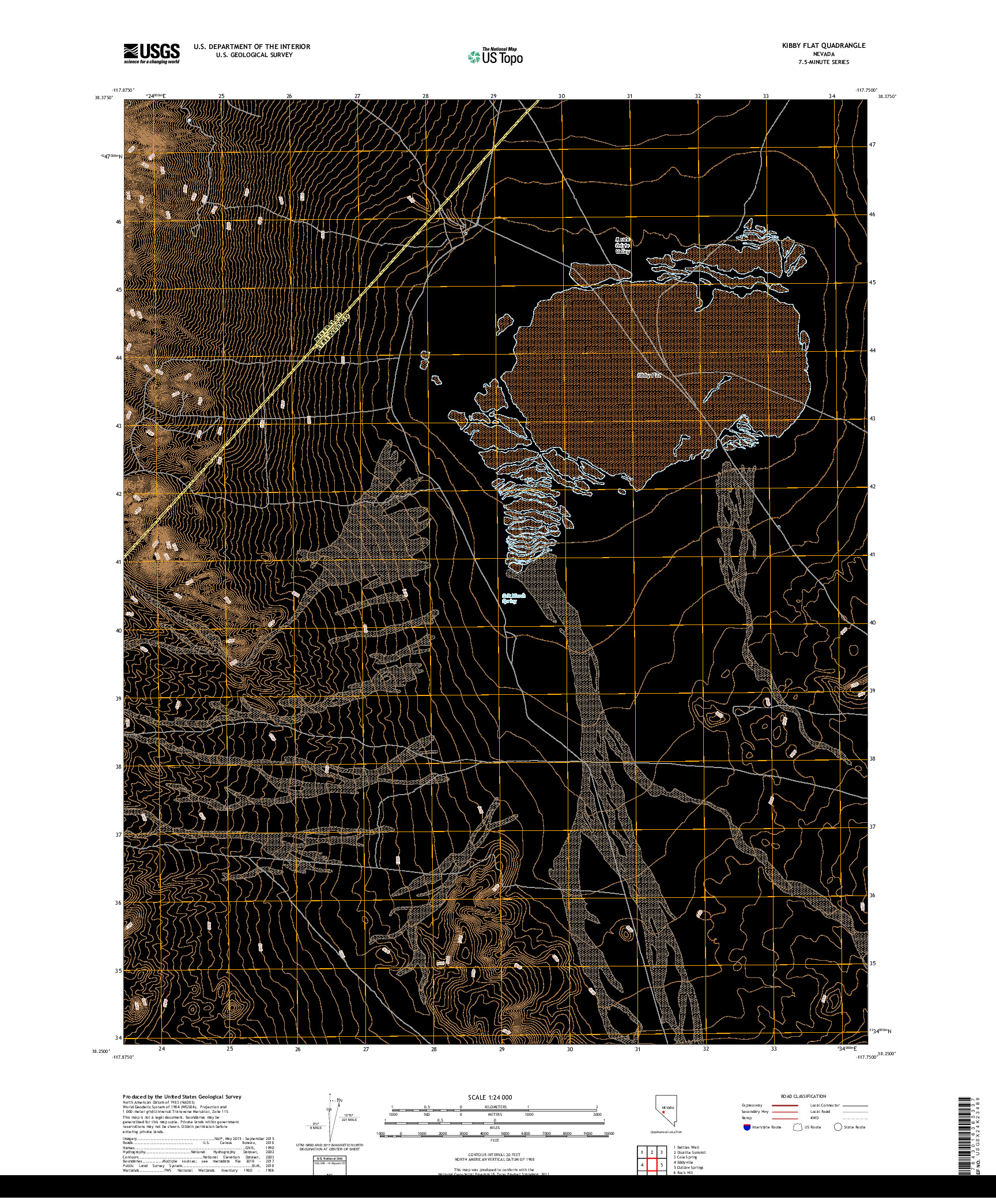 USGS US TOPO 7.5-MINUTE MAP FOR KIBBY FLAT, NV 2018