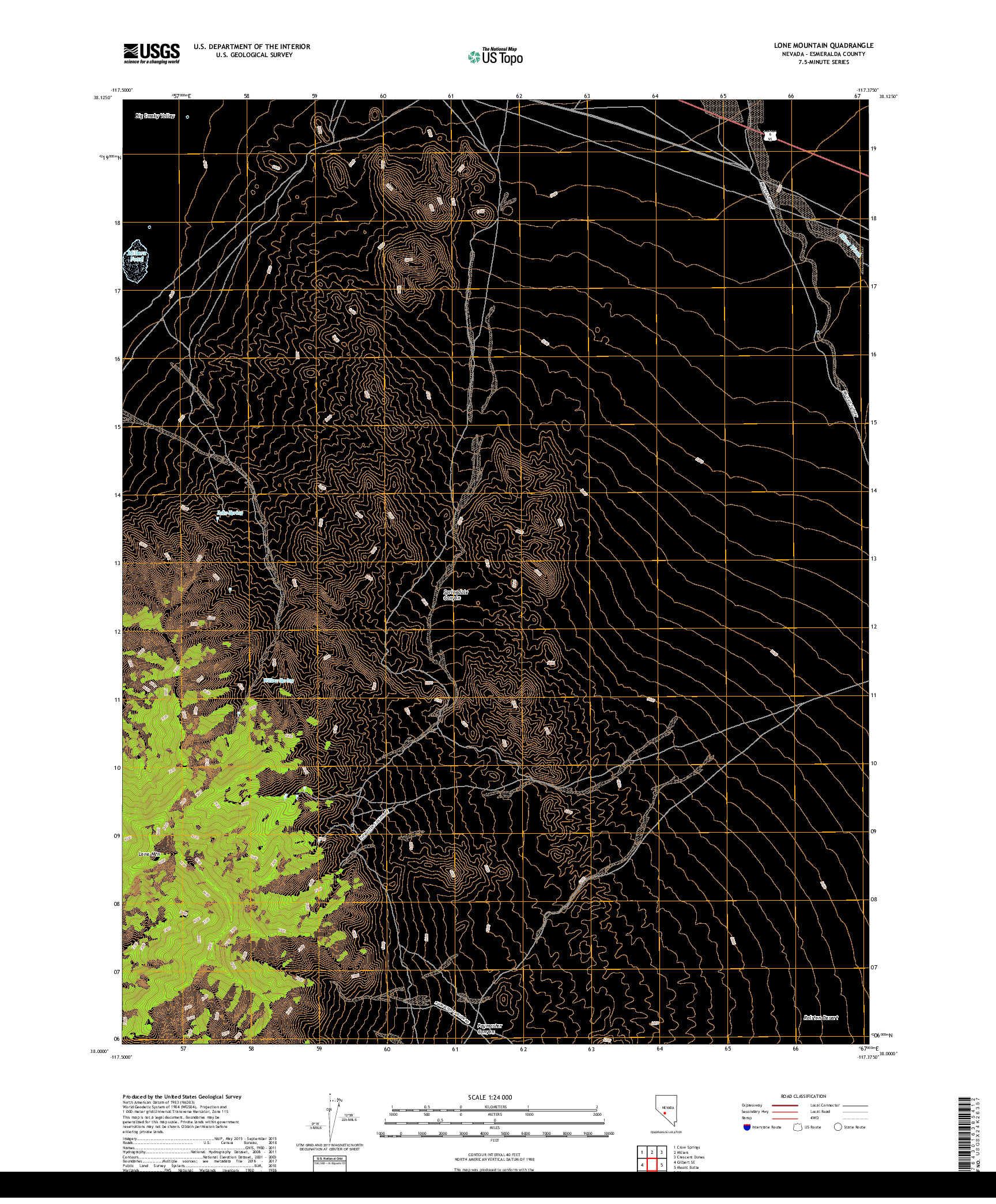 USGS US TOPO 7.5-MINUTE MAP FOR LONE MOUNTAIN, NV 2018