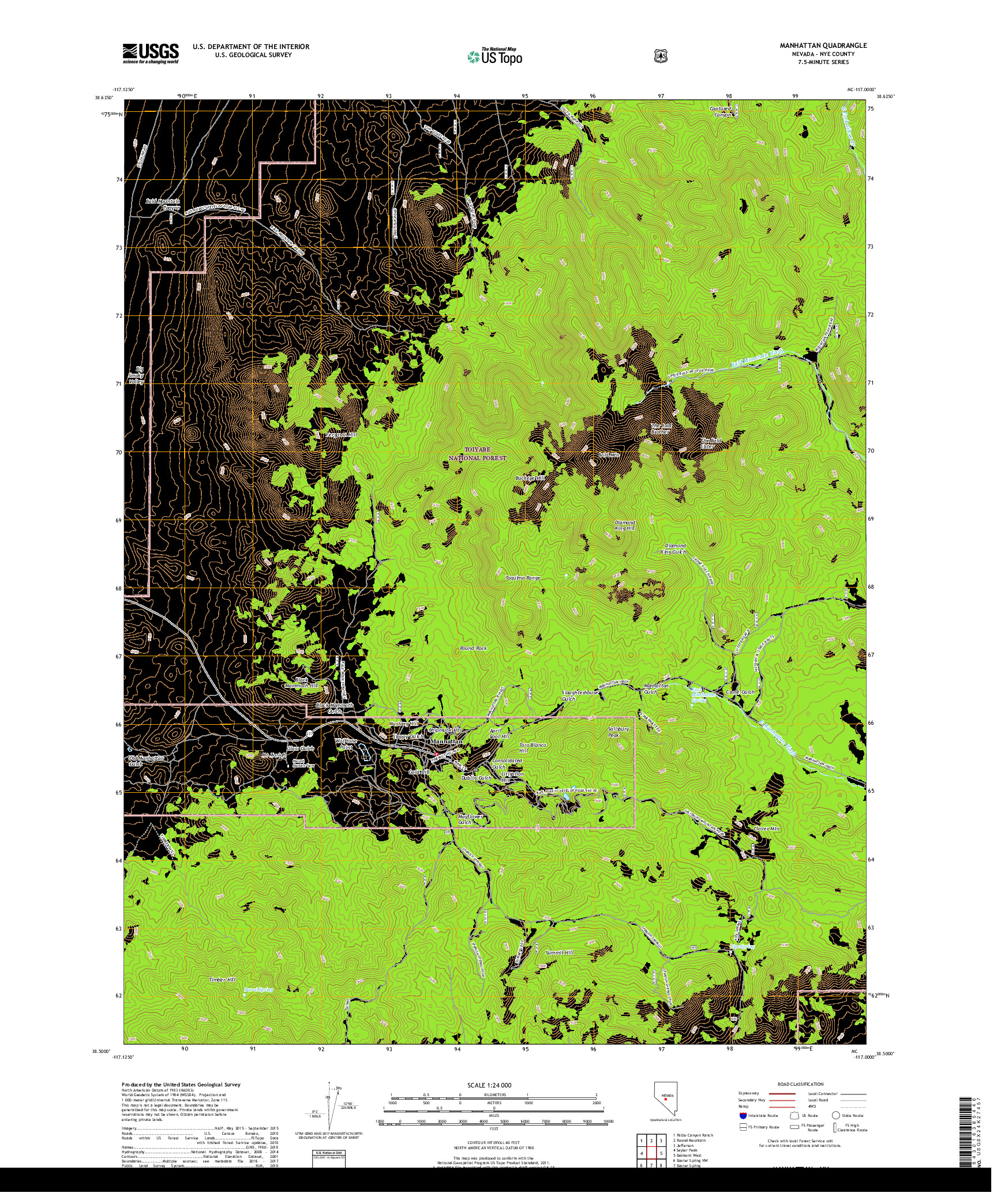 USGS US TOPO 7.5-MINUTE MAP FOR MANHATTAN, NV 2018