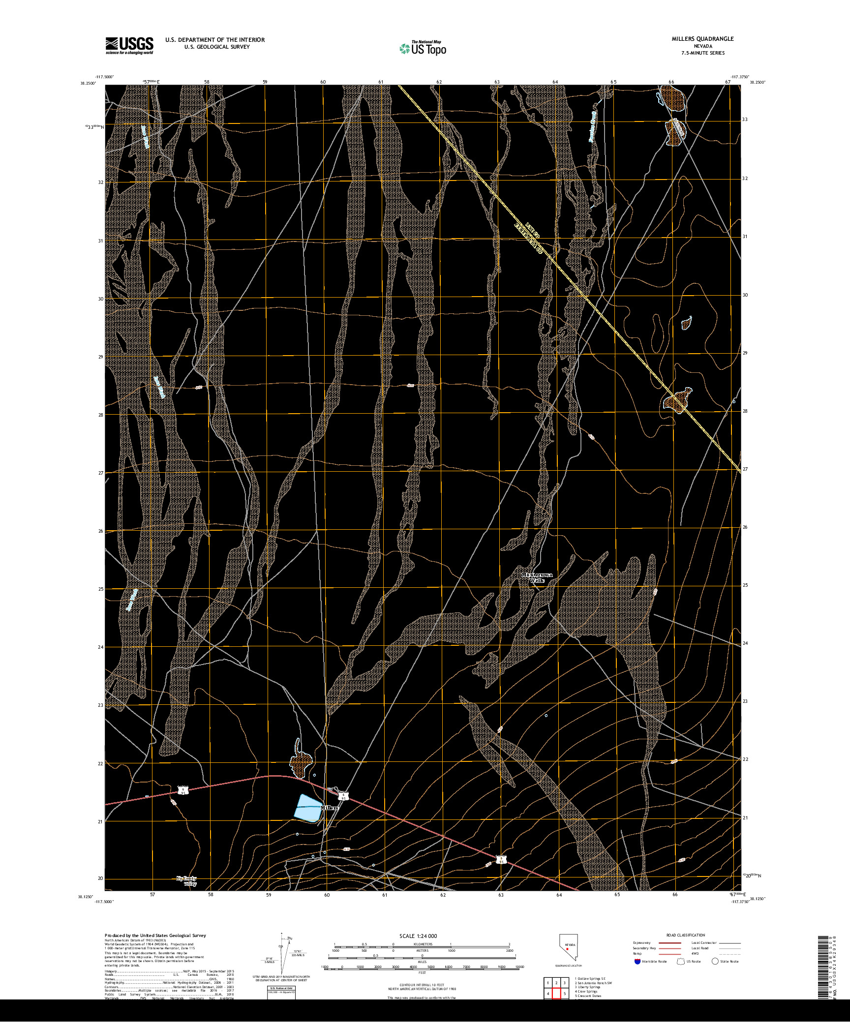 USGS US TOPO 7.5-MINUTE MAP FOR MILLERS, NV 2018