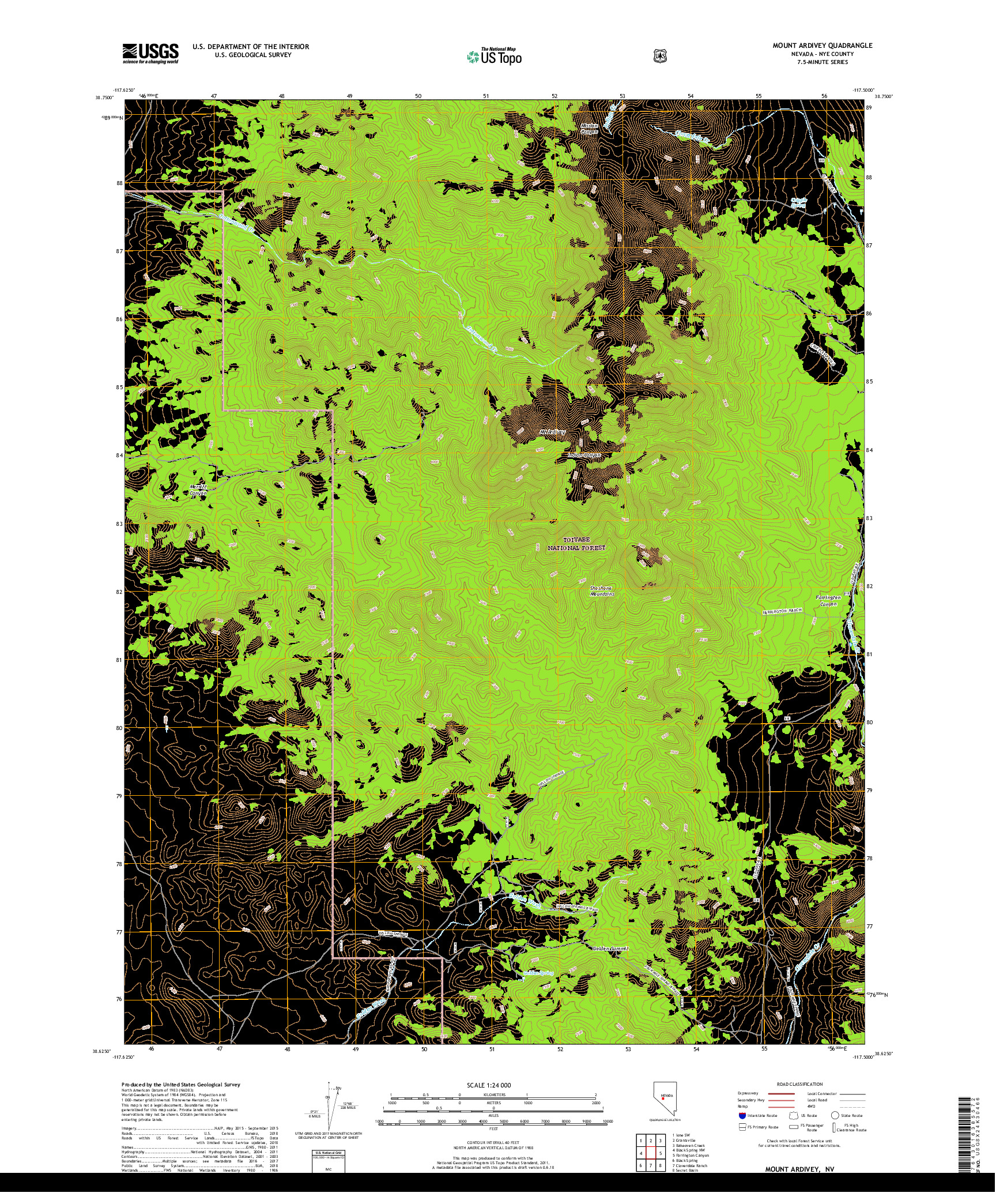 USGS US TOPO 7.5-MINUTE MAP FOR MOUNT ARDIVEY, NV 2018