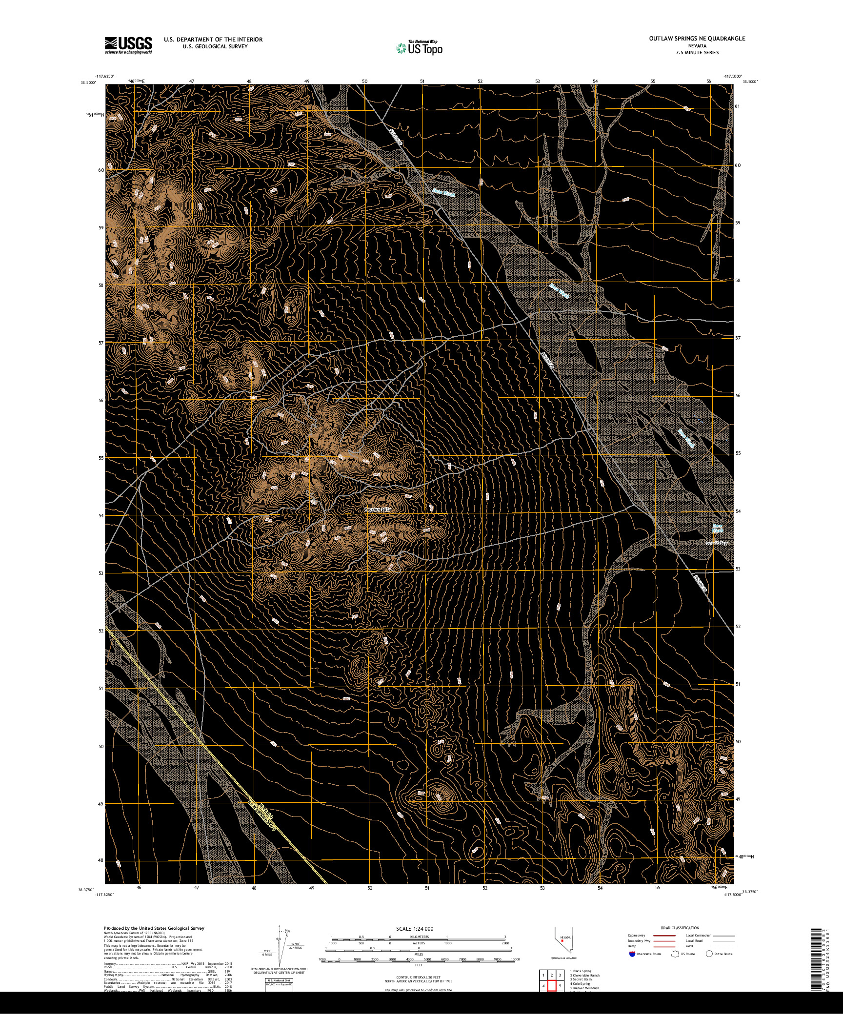 USGS US TOPO 7.5-MINUTE MAP FOR OUTLAW SPRINGS NE, NV 2018