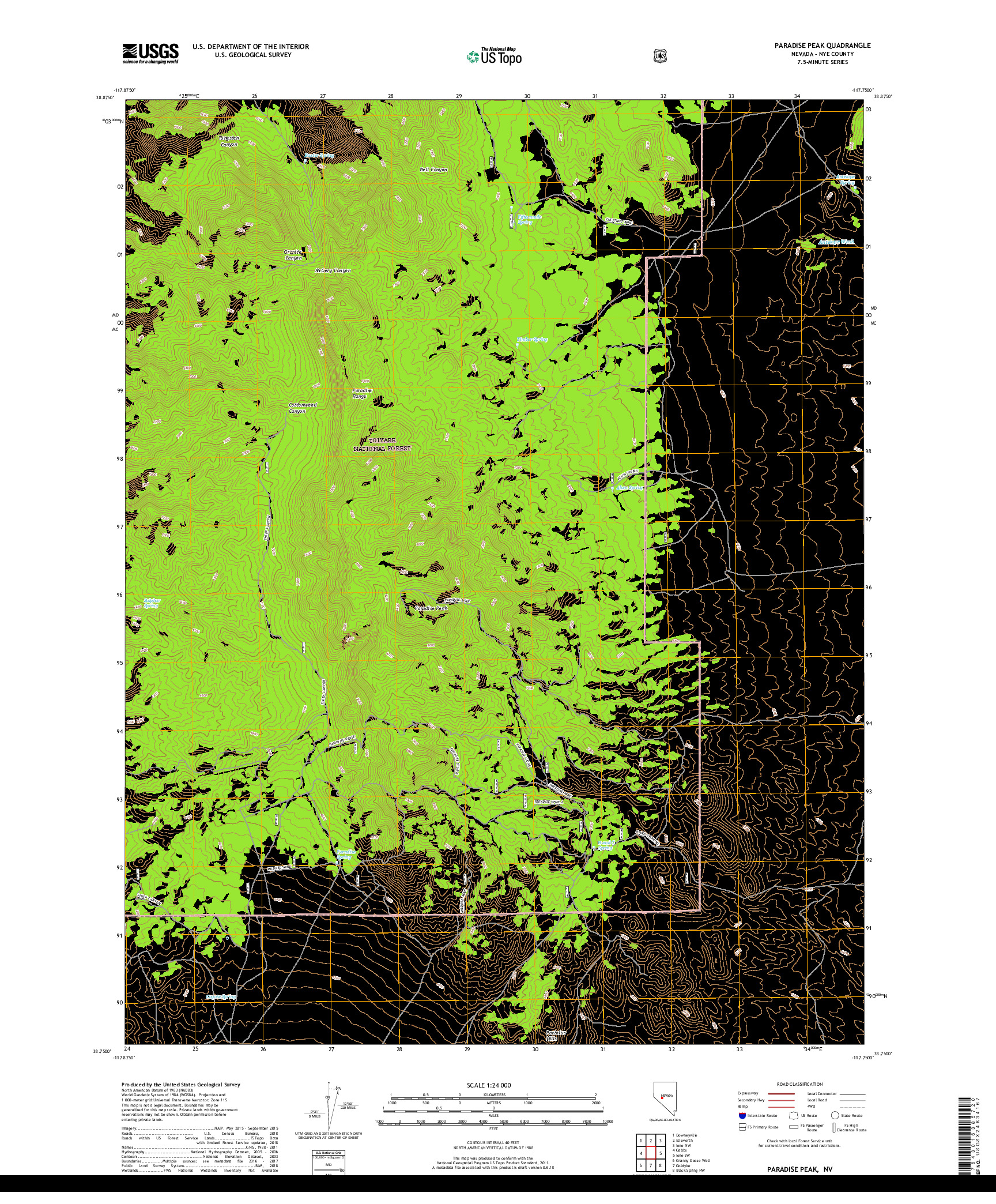 USGS US TOPO 7.5-MINUTE MAP FOR PARADISE PEAK, NV 2018