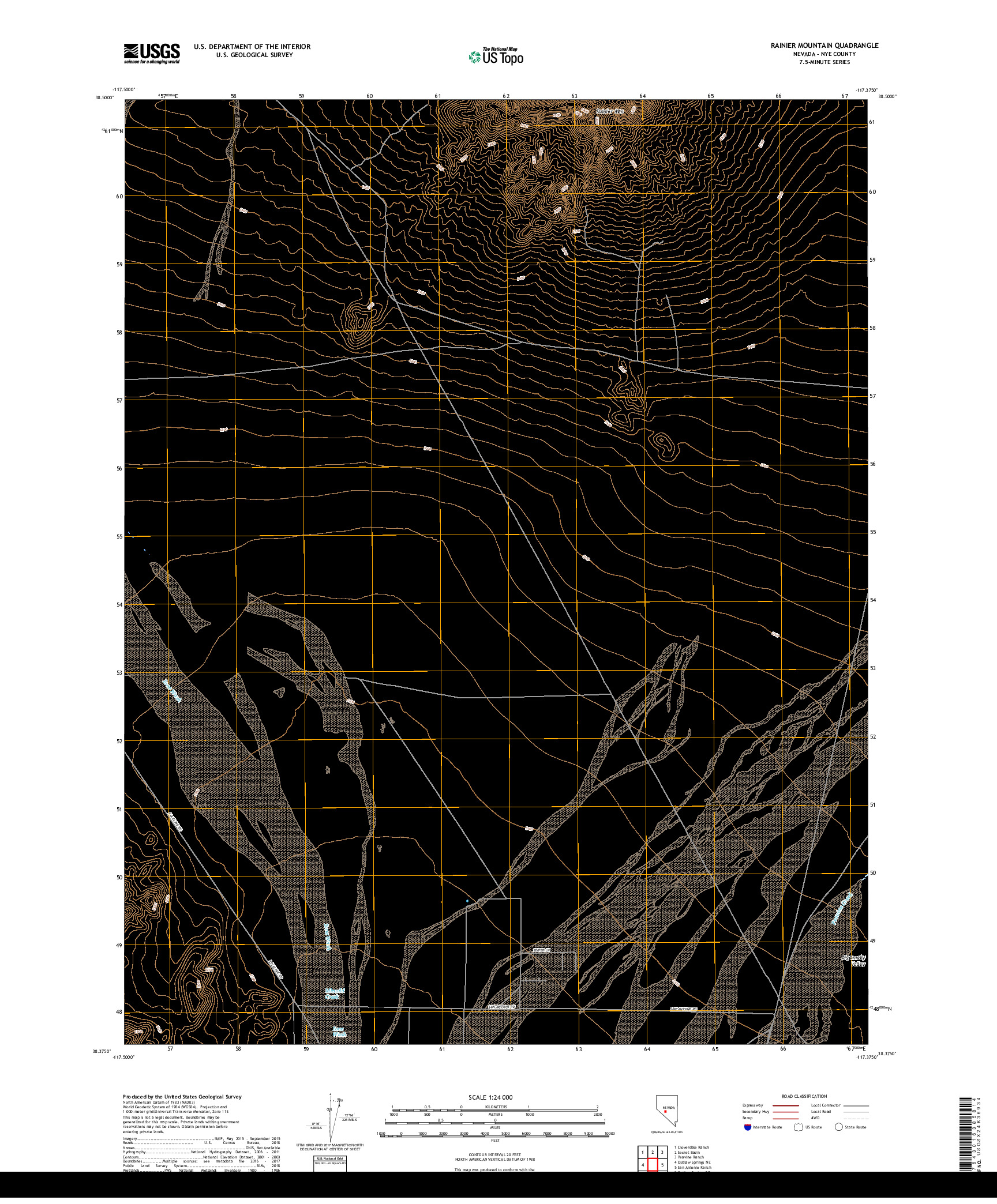 USGS US TOPO 7.5-MINUTE MAP FOR RAINIER MOUNTAIN, NV 2018