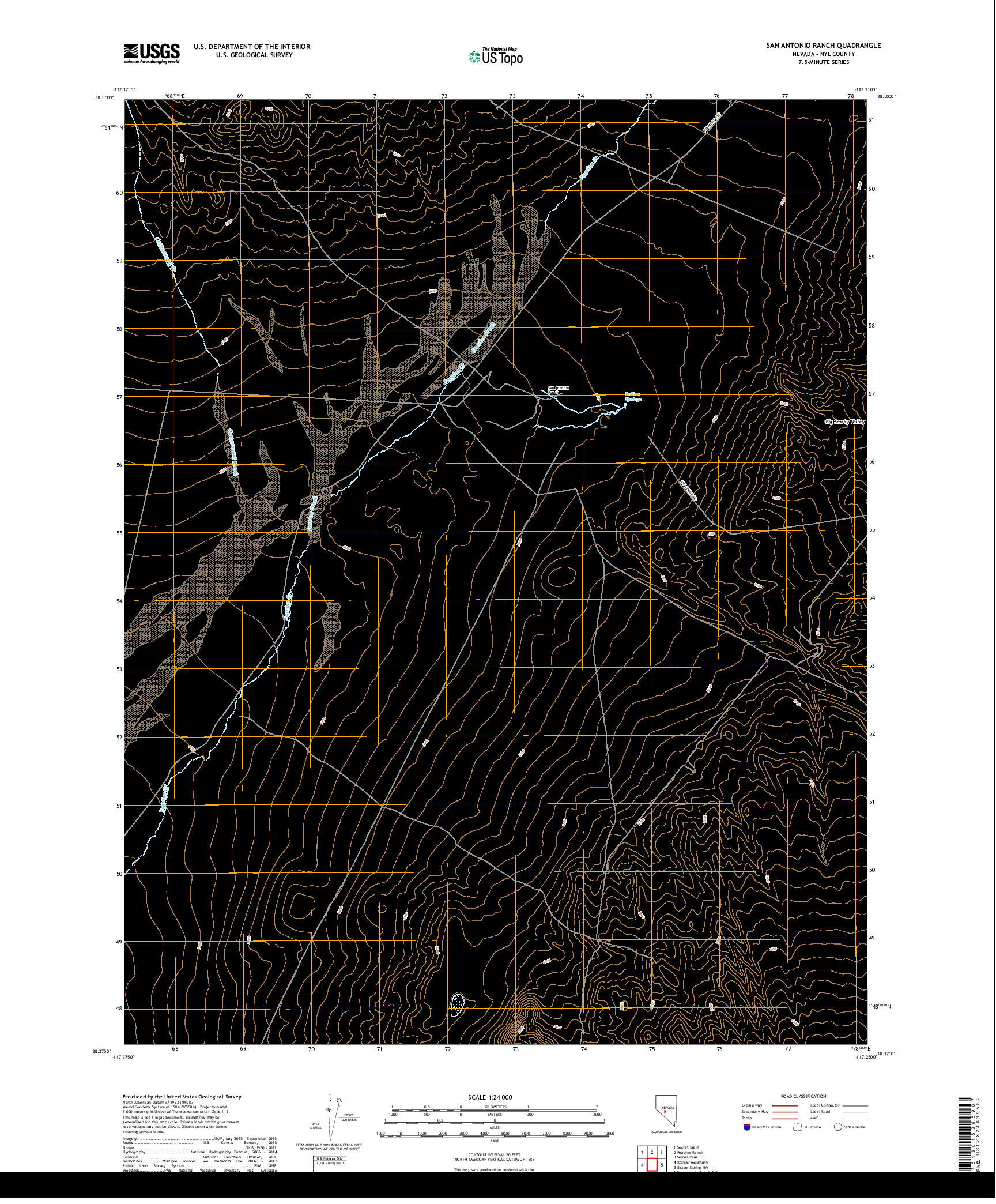 USGS US TOPO 7.5-MINUTE MAP FOR SAN ANTONIO RANCH, NV 2018