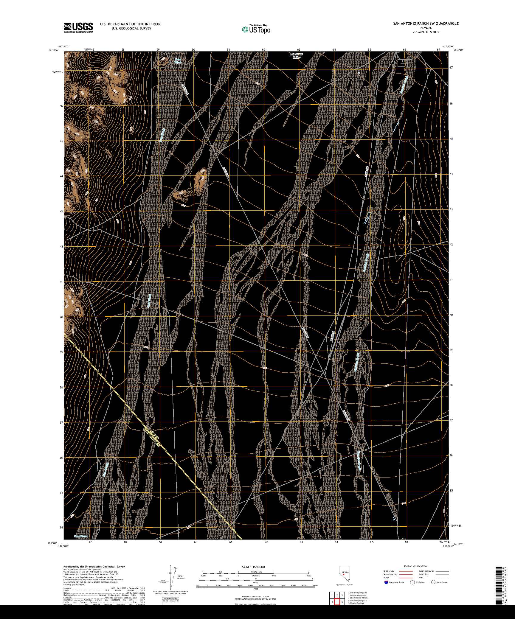 USGS US TOPO 7.5-MINUTE MAP FOR SAN ANTONIO RANCH SW, NV 2018