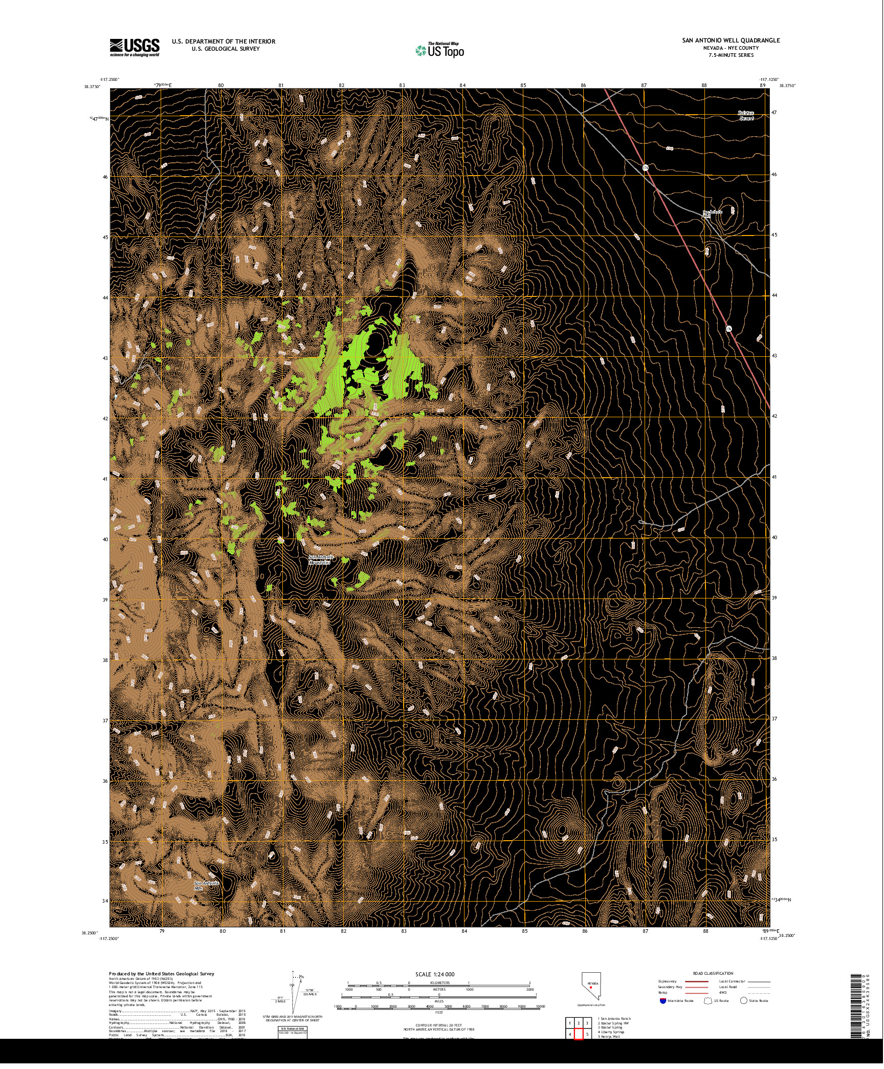 USGS US TOPO 7.5-MINUTE MAP FOR SAN ANTONIO WELL, NV 2018