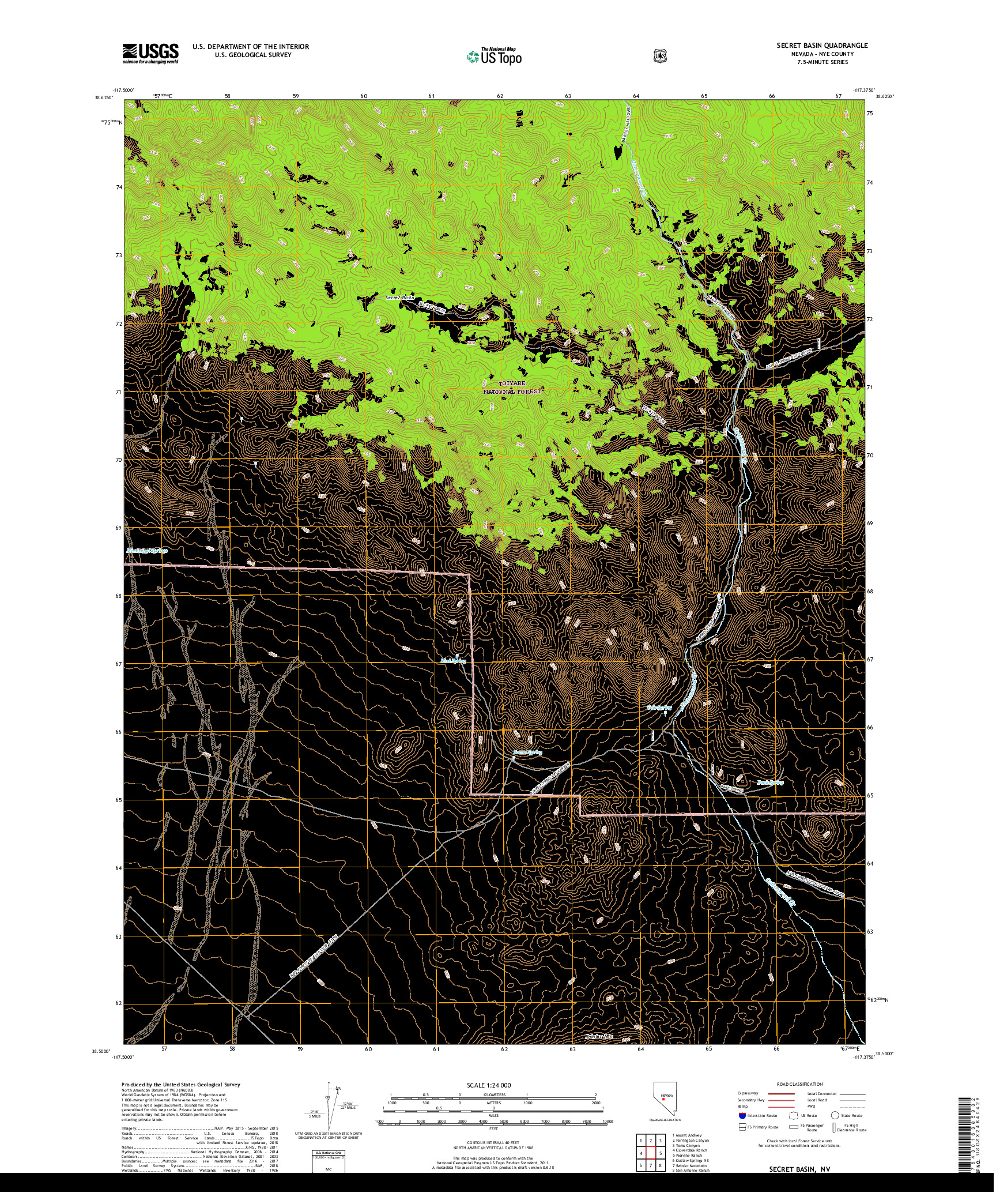 USGS US TOPO 7.5-MINUTE MAP FOR SECRET BASIN, NV 2018