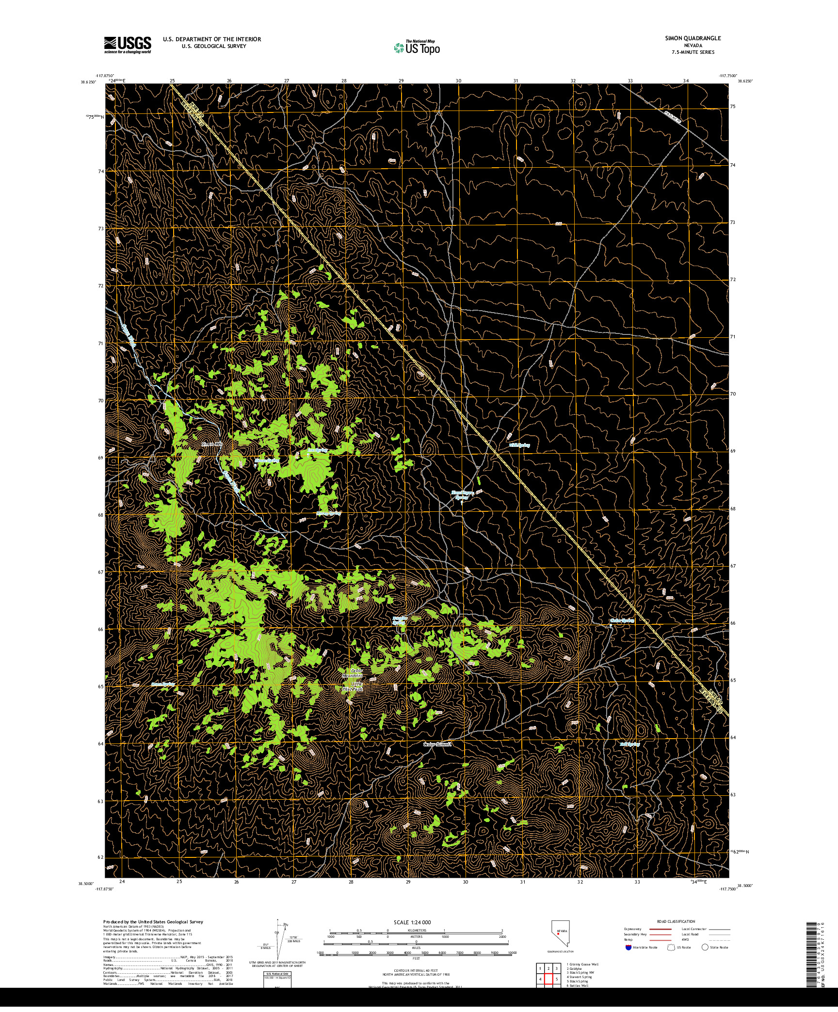 USGS US TOPO 7.5-MINUTE MAP FOR SIMON, NV 2018