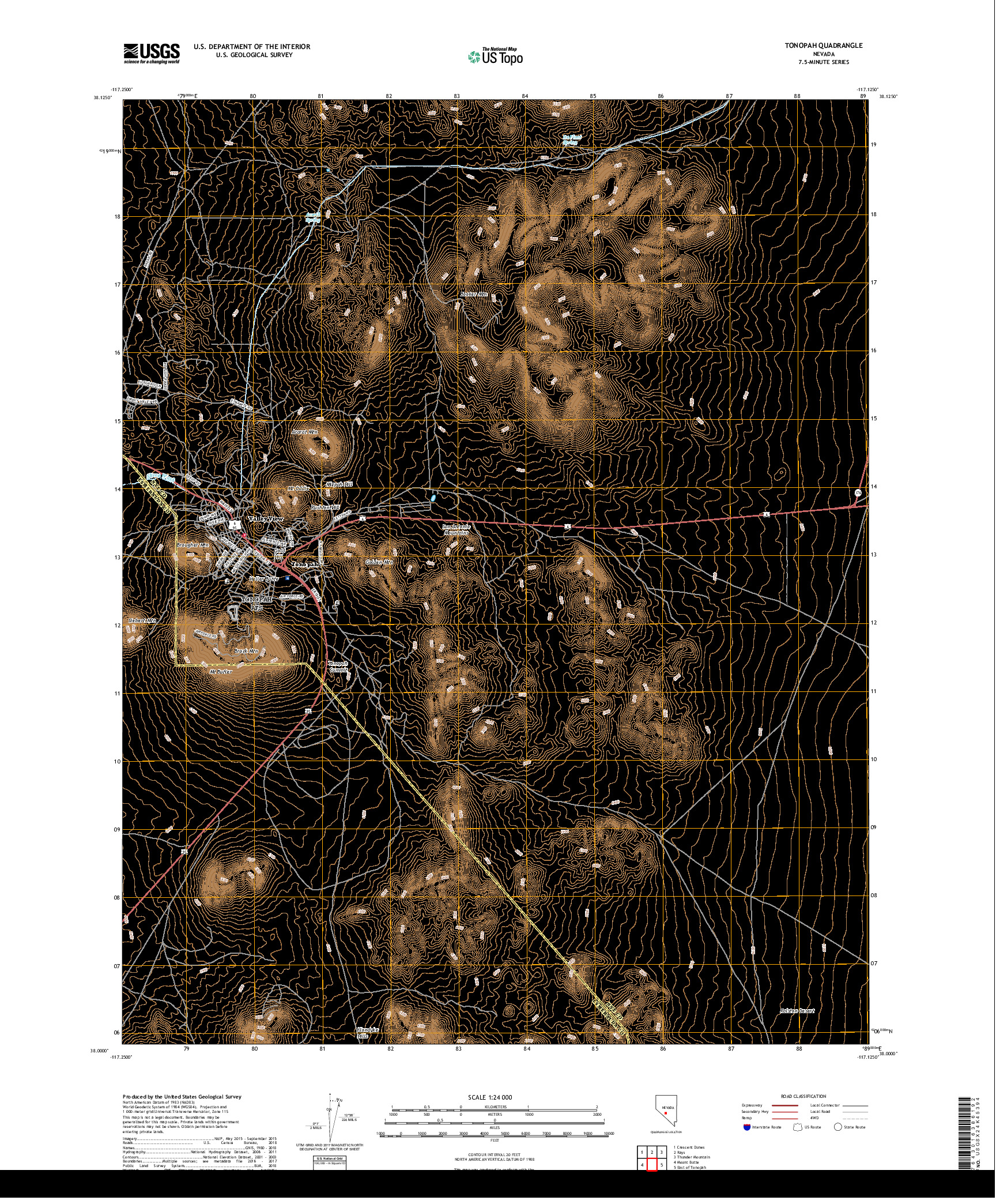 USGS US TOPO 7.5-MINUTE MAP FOR TONOPAH, NV 2018