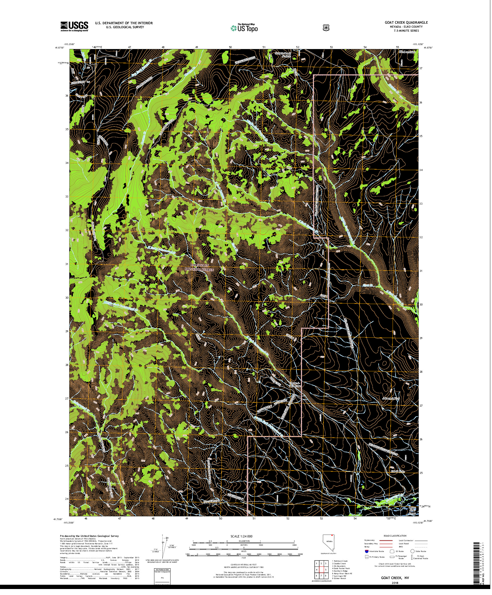 USGS US TOPO 7.5-MINUTE MAP FOR GOAT CREEK, NV 2018