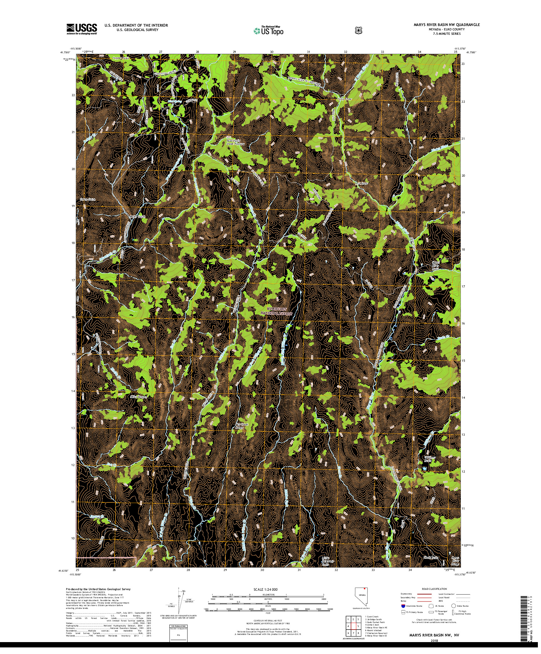 USGS US TOPO 7.5-MINUTE MAP FOR MARYS RIVER BASIN NW, NV 2018