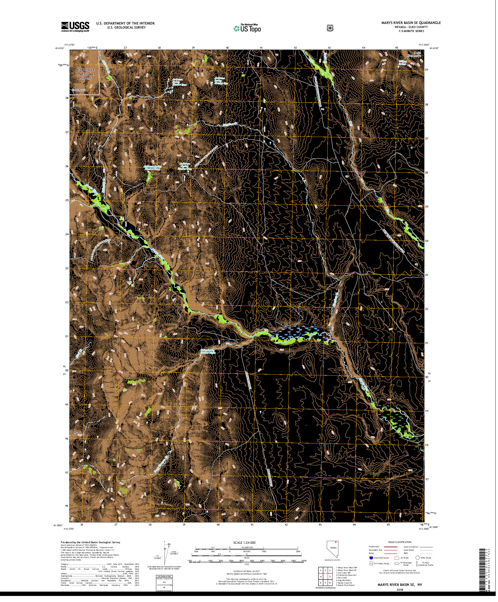 USGS US TOPO 7.5-MINUTE MAP FOR MARYS RIVER BASIN SE, NV 2018