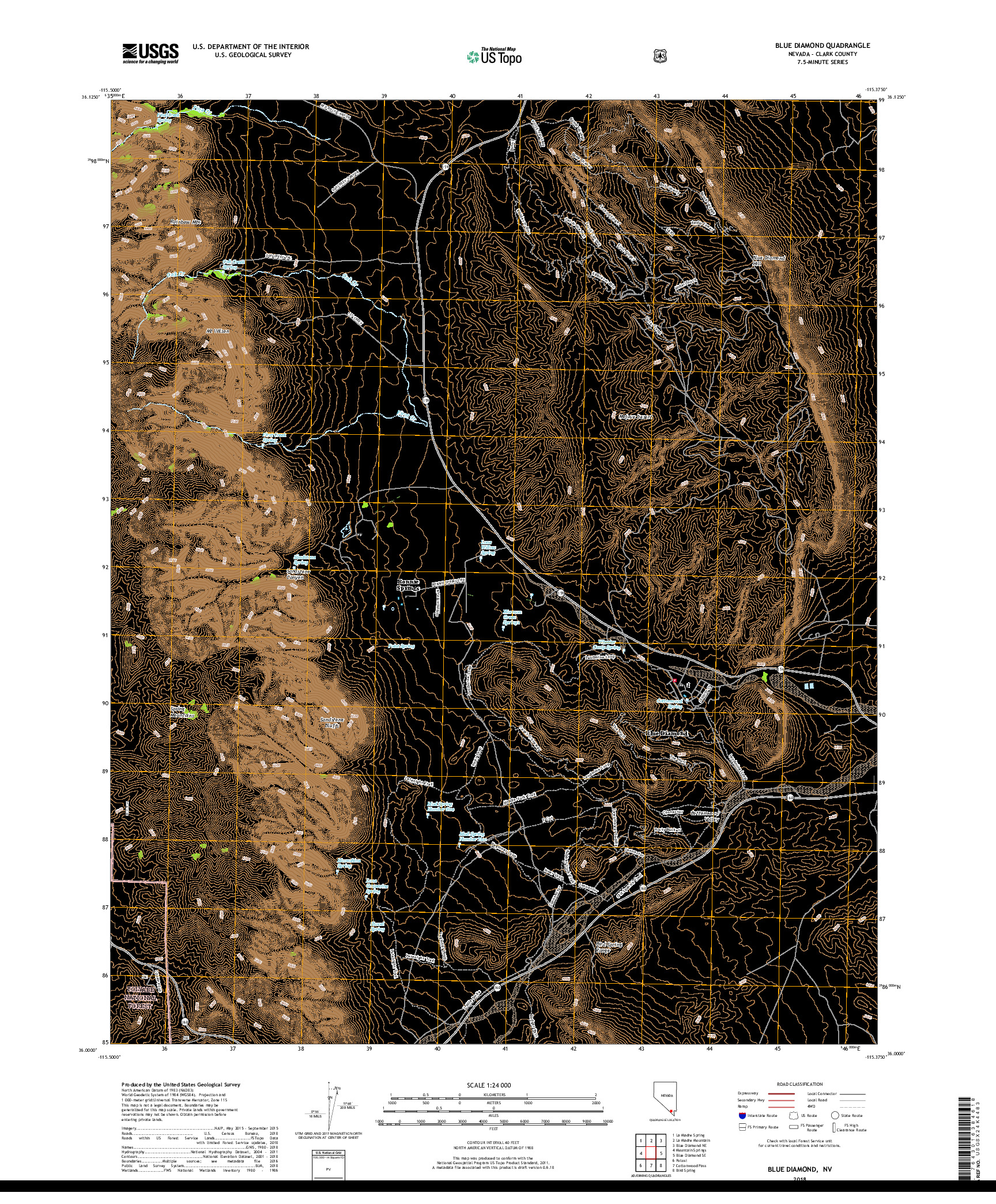 USGS US TOPO 7.5-MINUTE MAP FOR BLUE DIAMOND, NV 2018