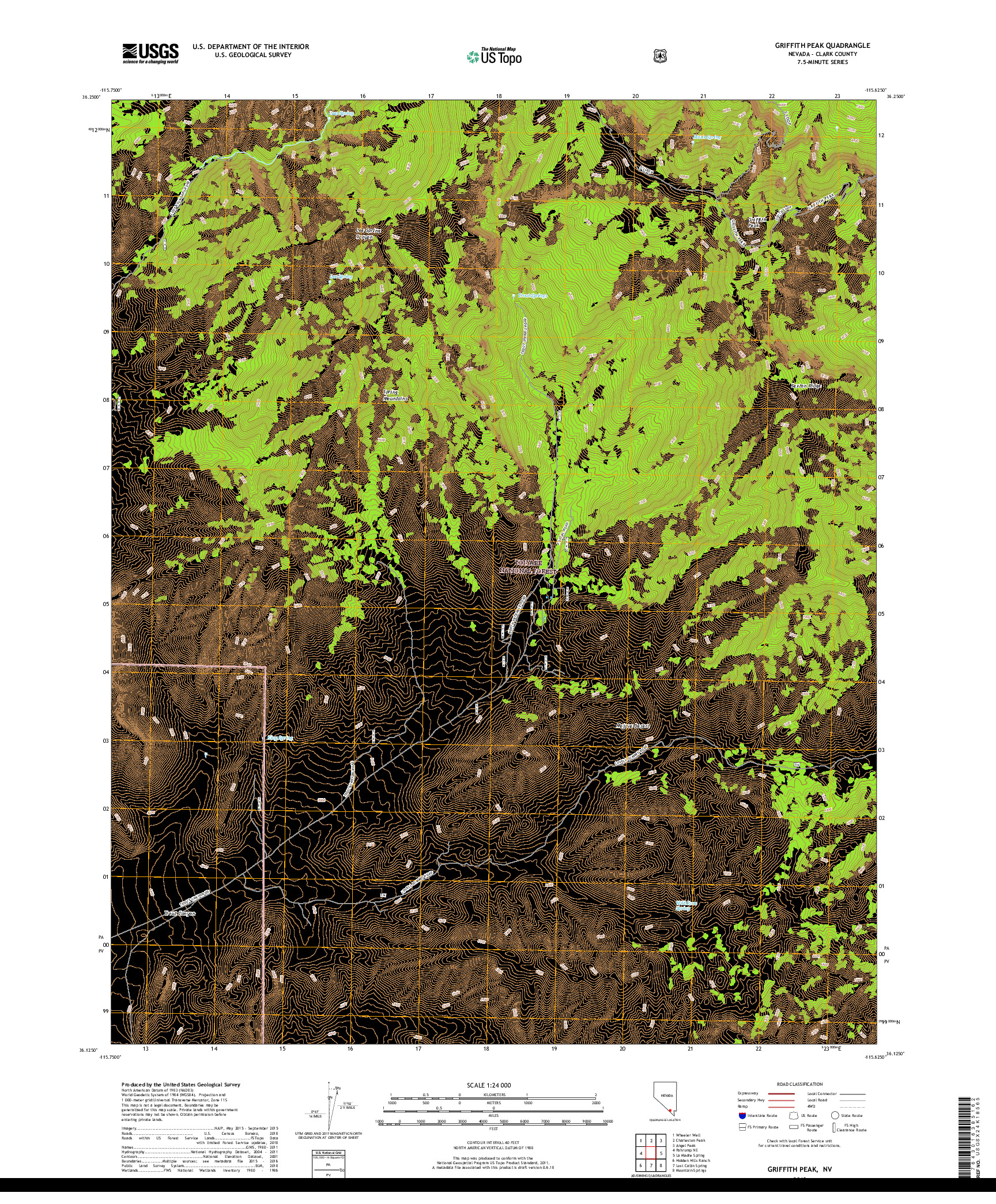 USGS US TOPO 7.5-MINUTE MAP FOR GRIFFITH PEAK, NV 2018