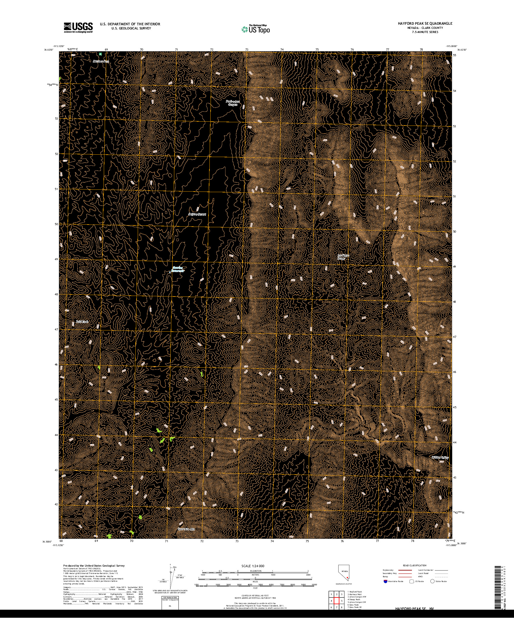 USGS US TOPO 7.5-MINUTE MAP FOR HAYFORD PEAK SE, NV 2018