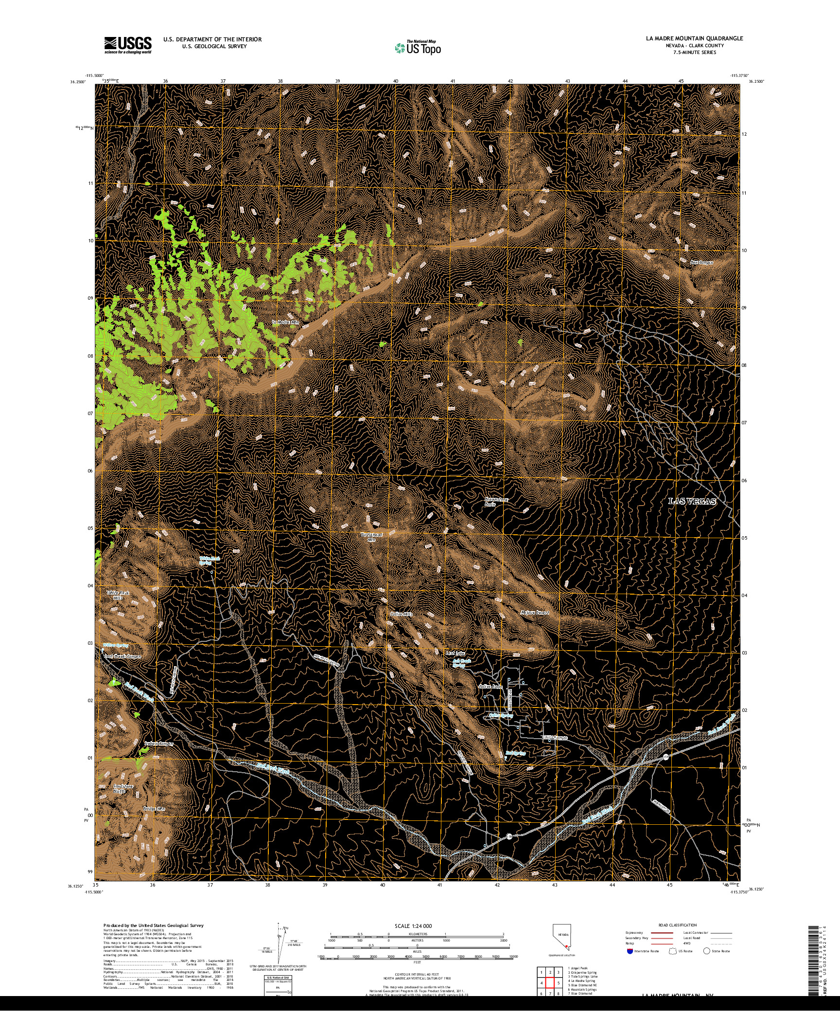 USGS US TOPO 7.5-MINUTE MAP FOR LA MADRE MOUNTAIN, NV 2018