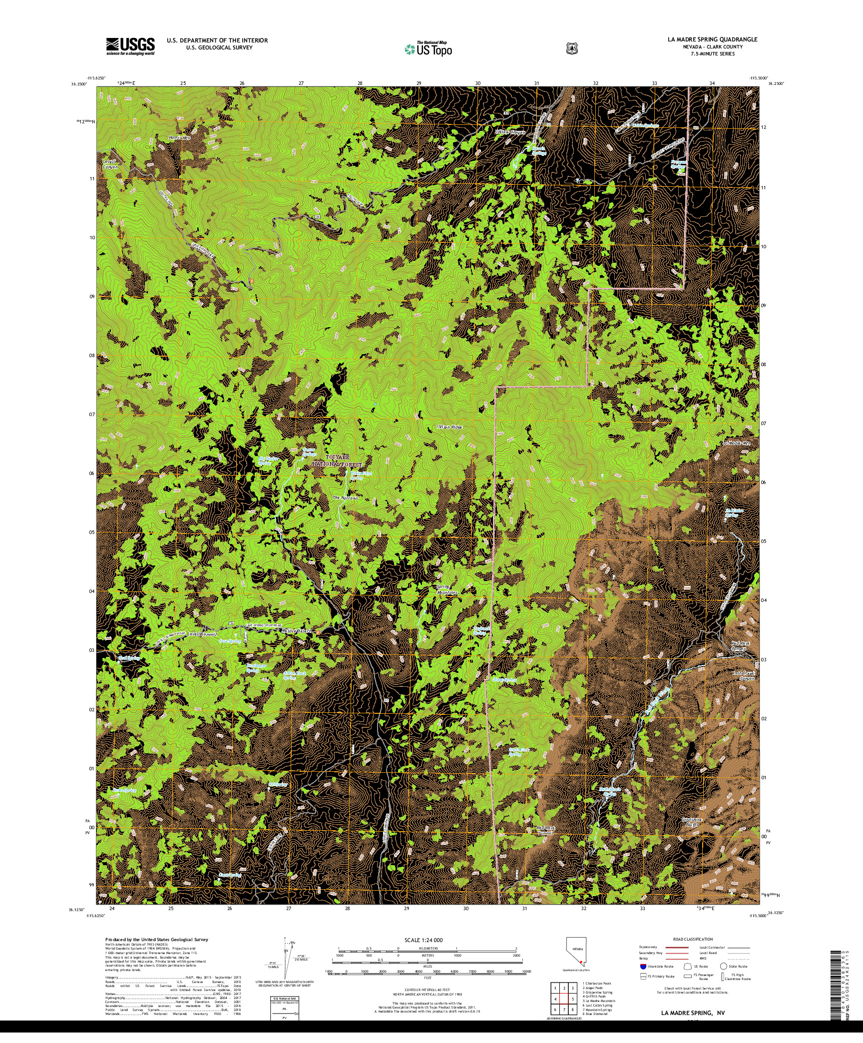USGS US TOPO 7.5-MINUTE MAP FOR LA MADRE SPRING, NV 2018