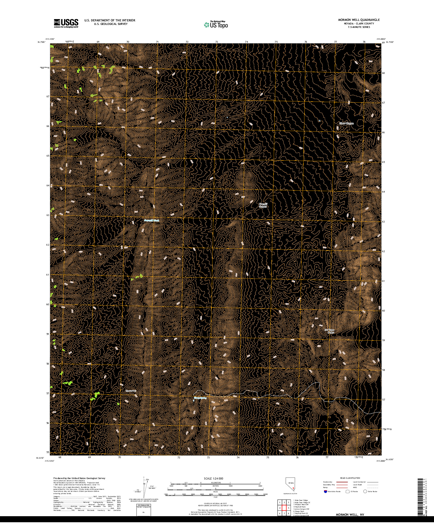 USGS US TOPO 7.5-MINUTE MAP FOR MORMON WELL, NV 2018