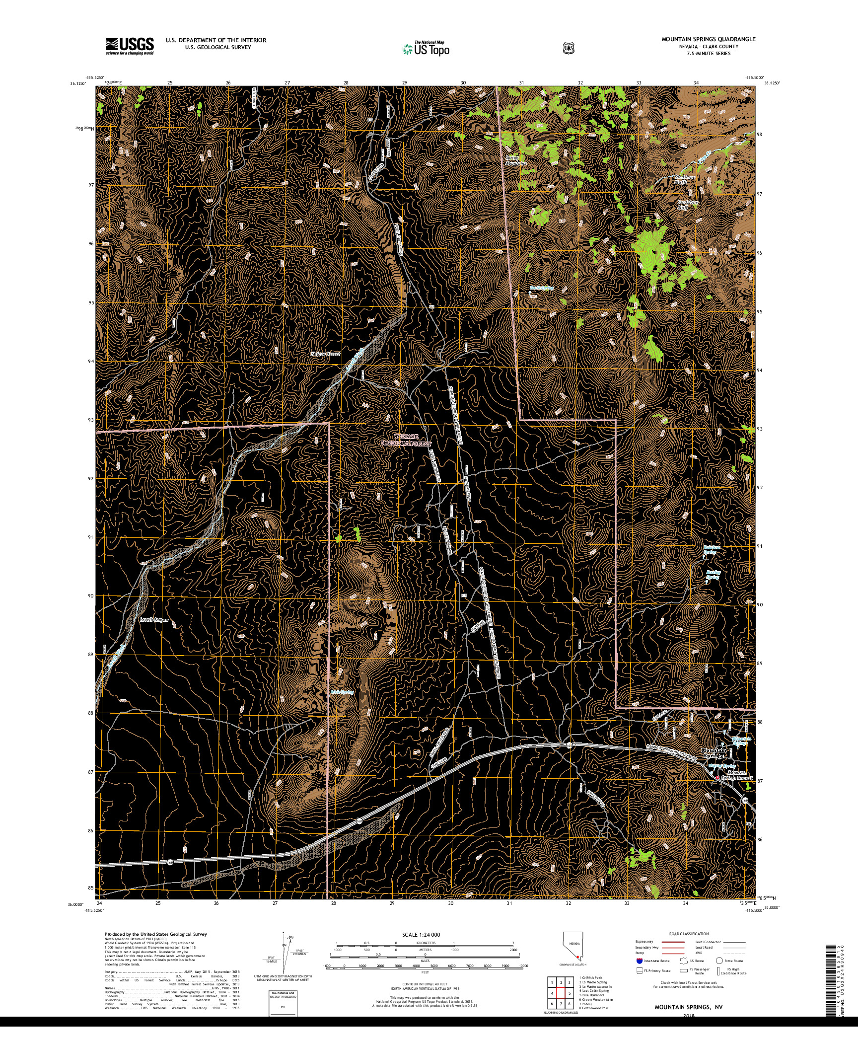 USGS US TOPO 7.5-MINUTE MAP FOR MOUNTAIN SPRINGS, NV 2018