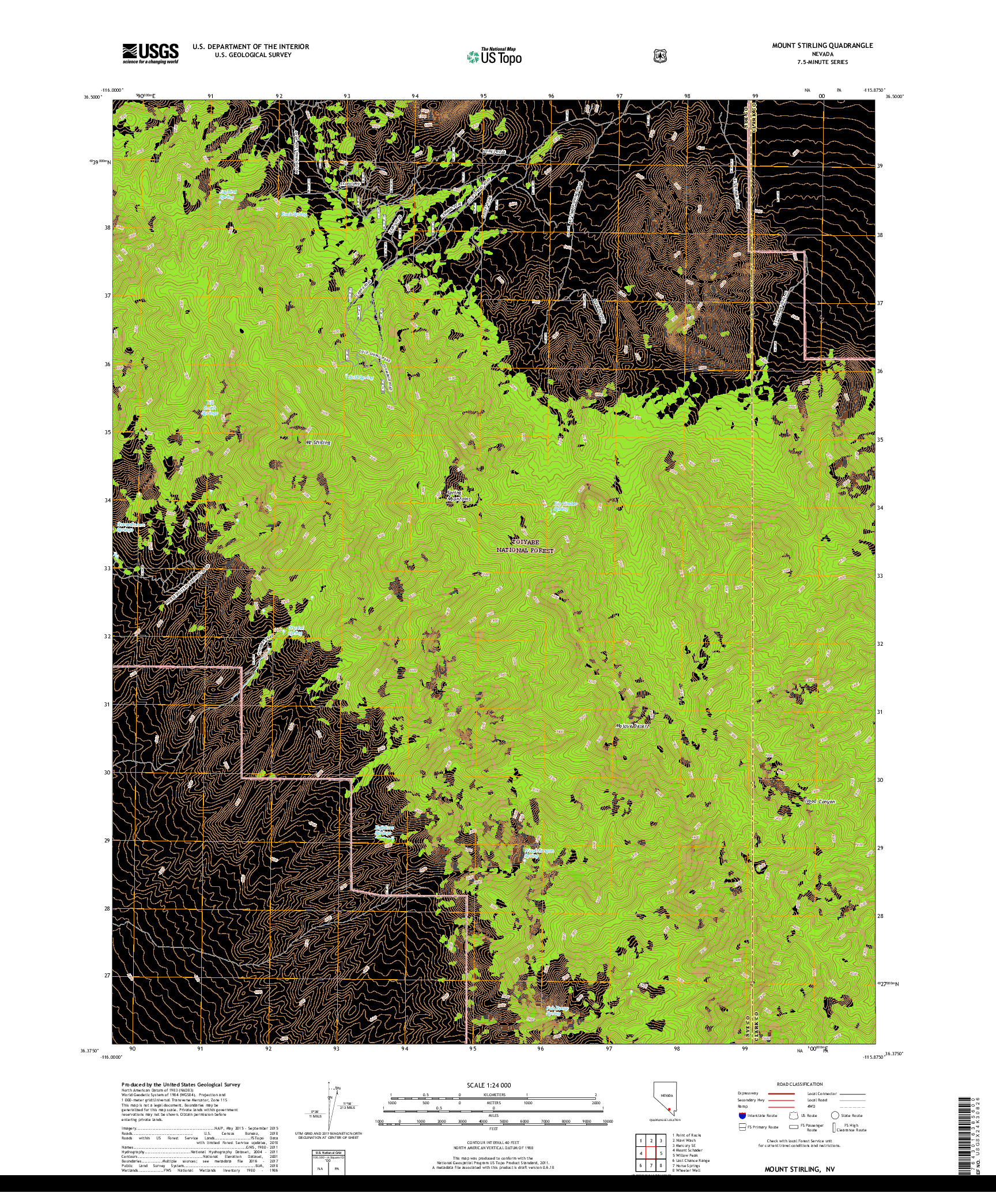 USGS US TOPO 7.5-MINUTE MAP FOR MOUNT STIRLING, NV 2018