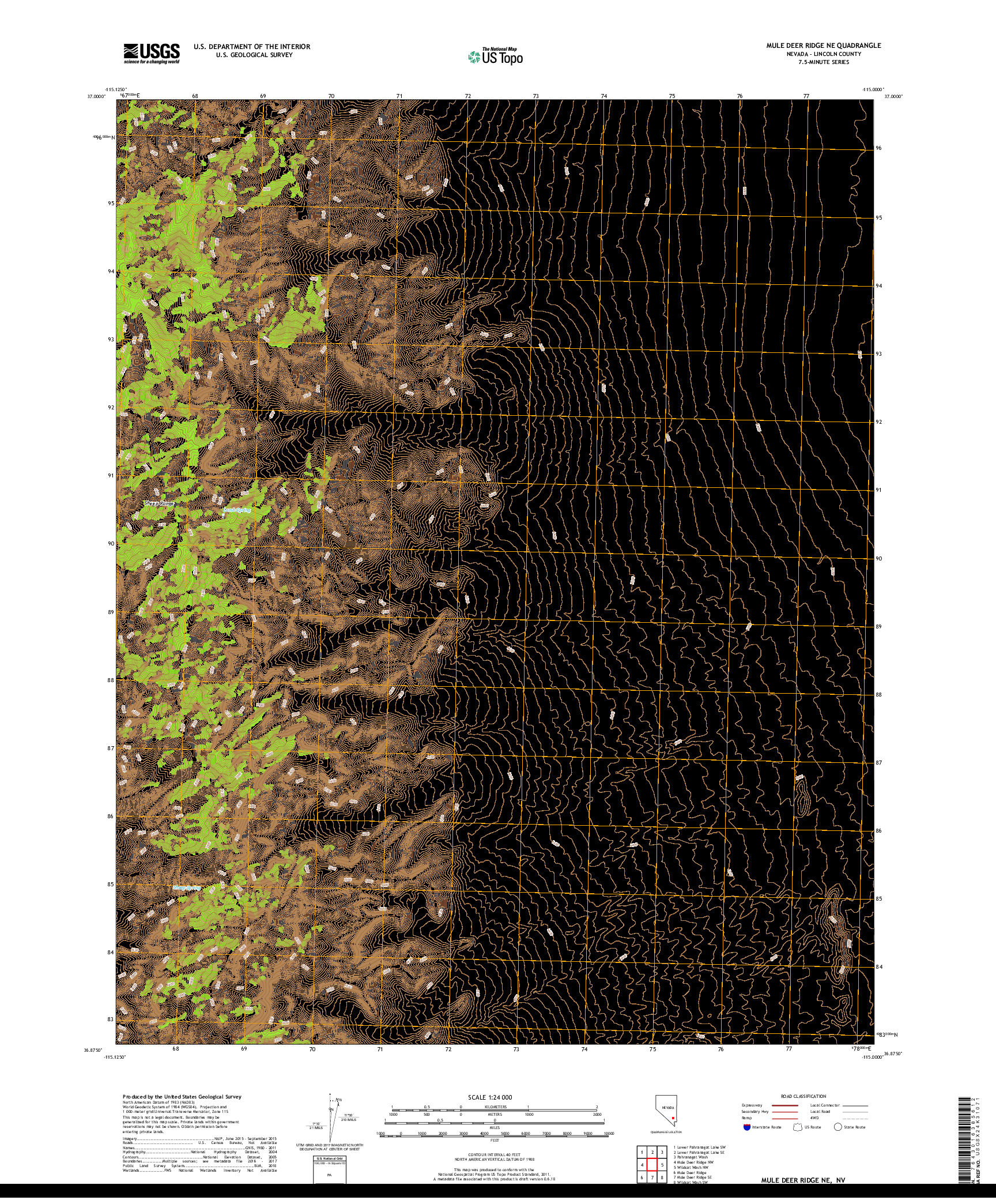 USGS US TOPO 7.5-MINUTE MAP FOR MULE DEER RIDGE NE, NV 2018