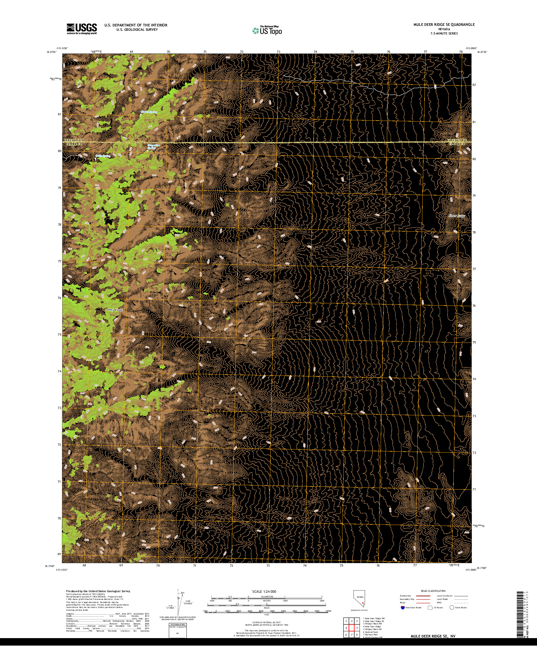 USGS US TOPO 7.5-MINUTE MAP FOR MULE DEER RIDGE SE, NV 2018