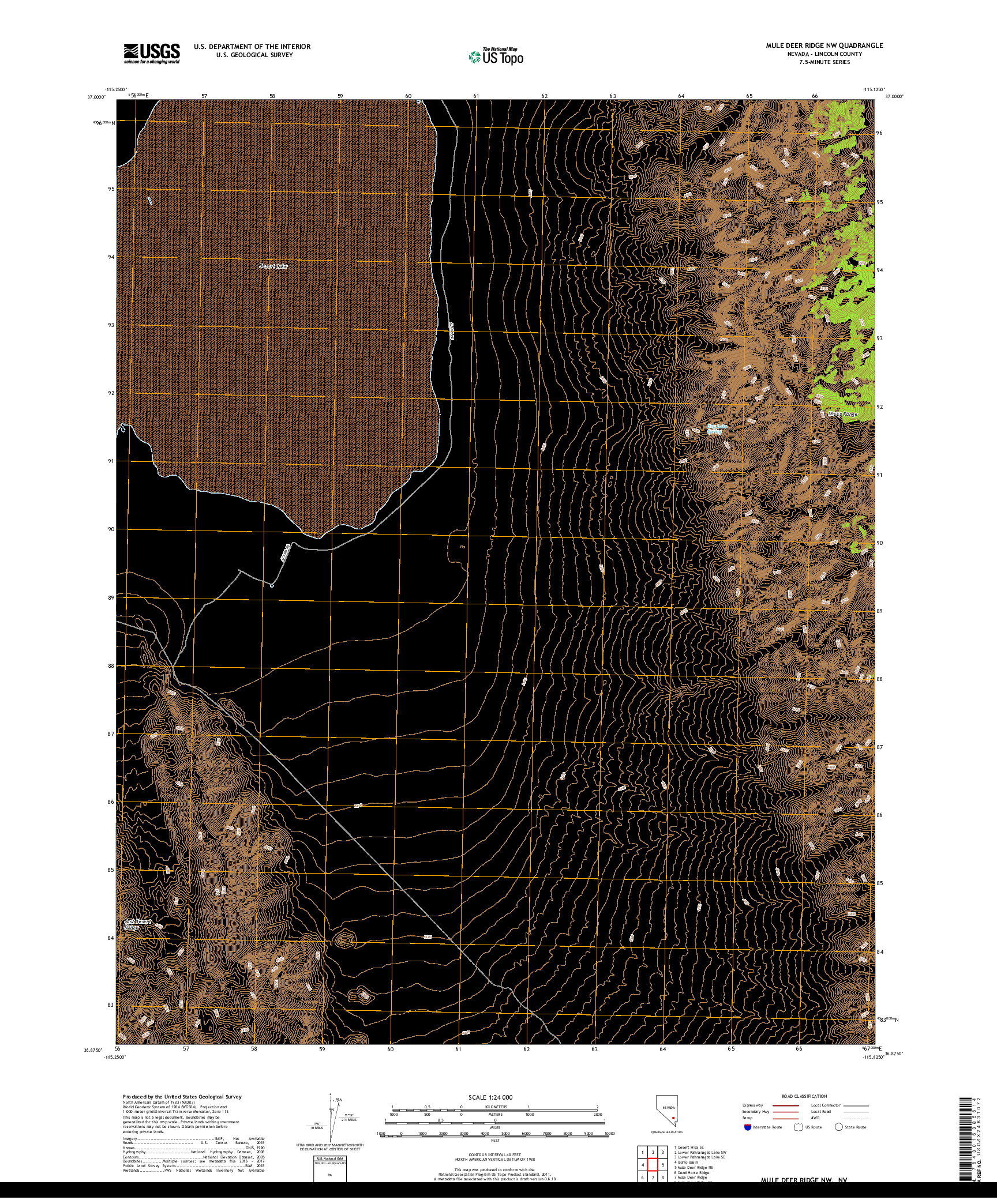 USGS US TOPO 7.5-MINUTE MAP FOR MULE DEER RIDGE NW, NV 2018