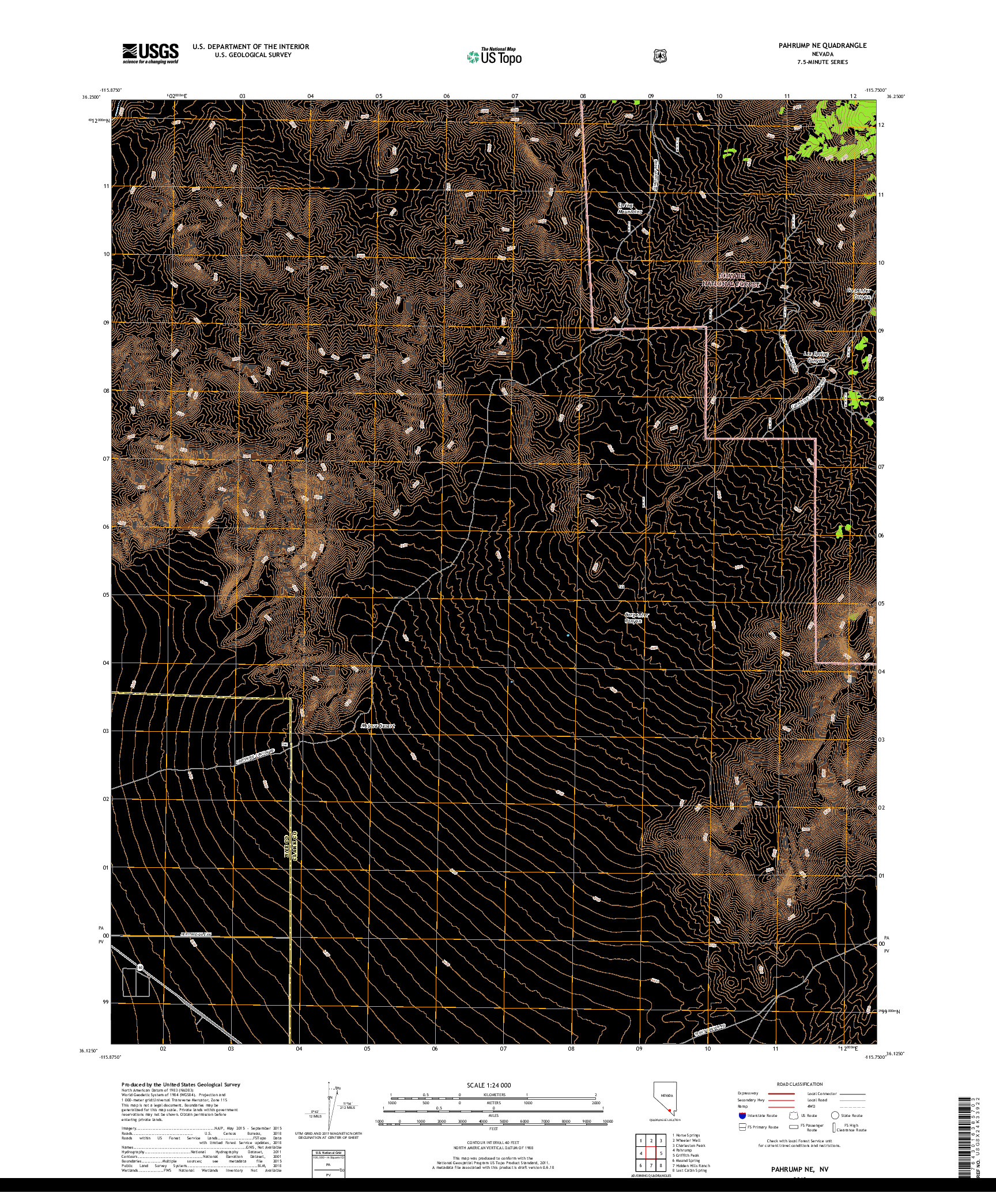 USGS US TOPO 7.5-MINUTE MAP FOR PAHRUMP NE, NV 2018