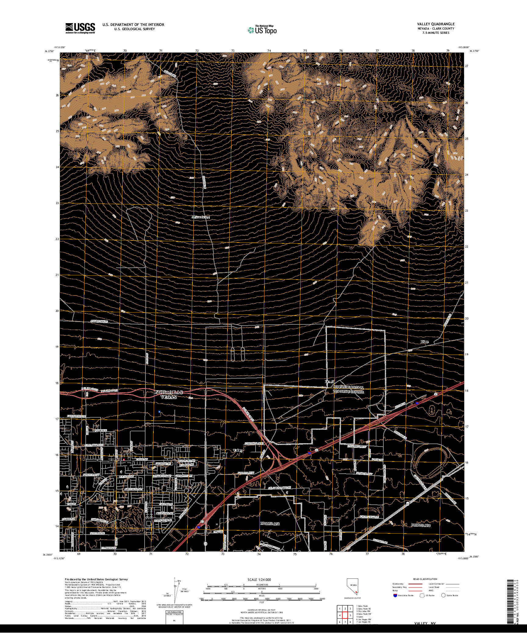 USGS US TOPO 7.5-MINUTE MAP FOR VALLEY, NV 2018