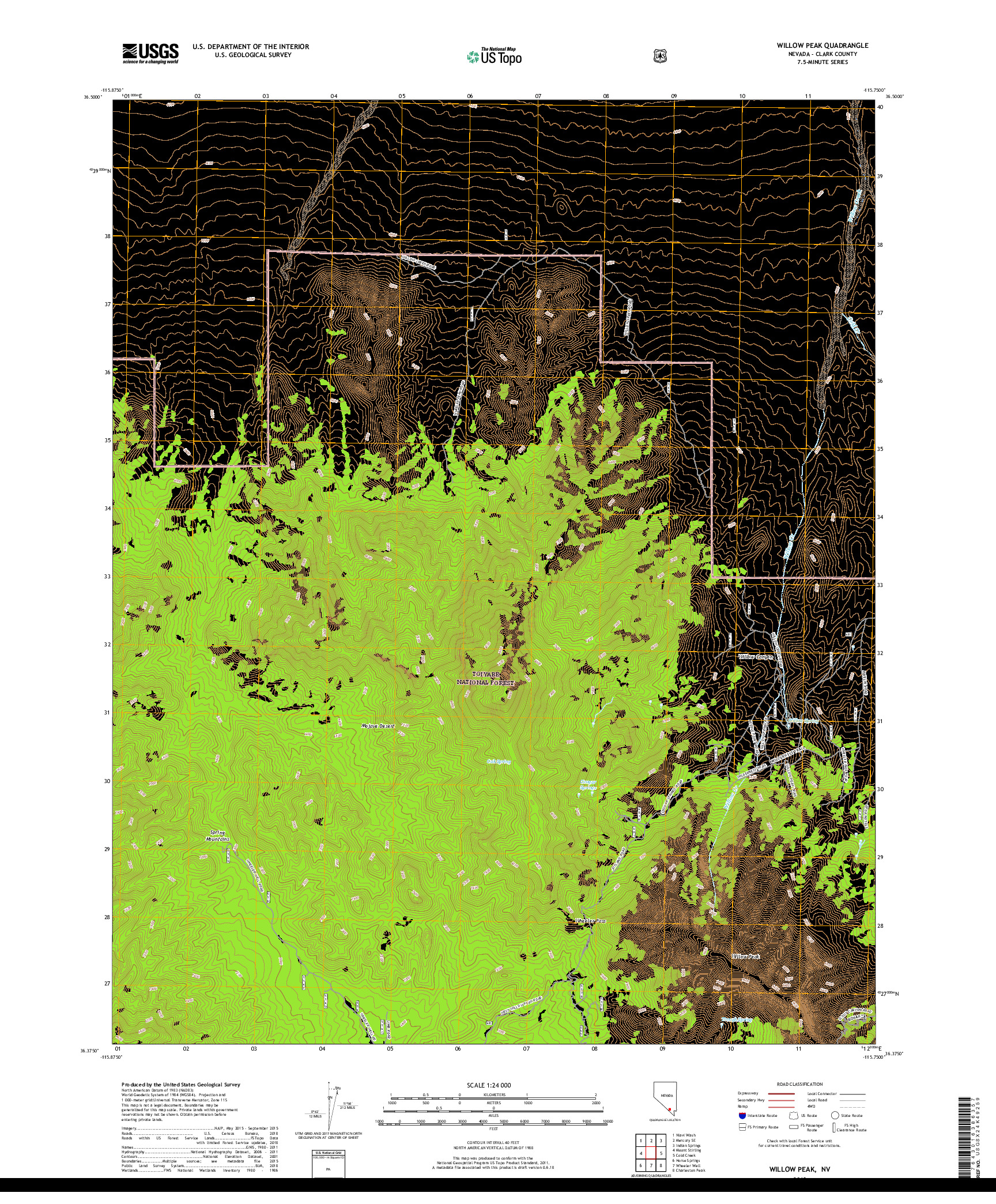 USGS US TOPO 7.5-MINUTE MAP FOR WILLOW PEAK, NV 2018