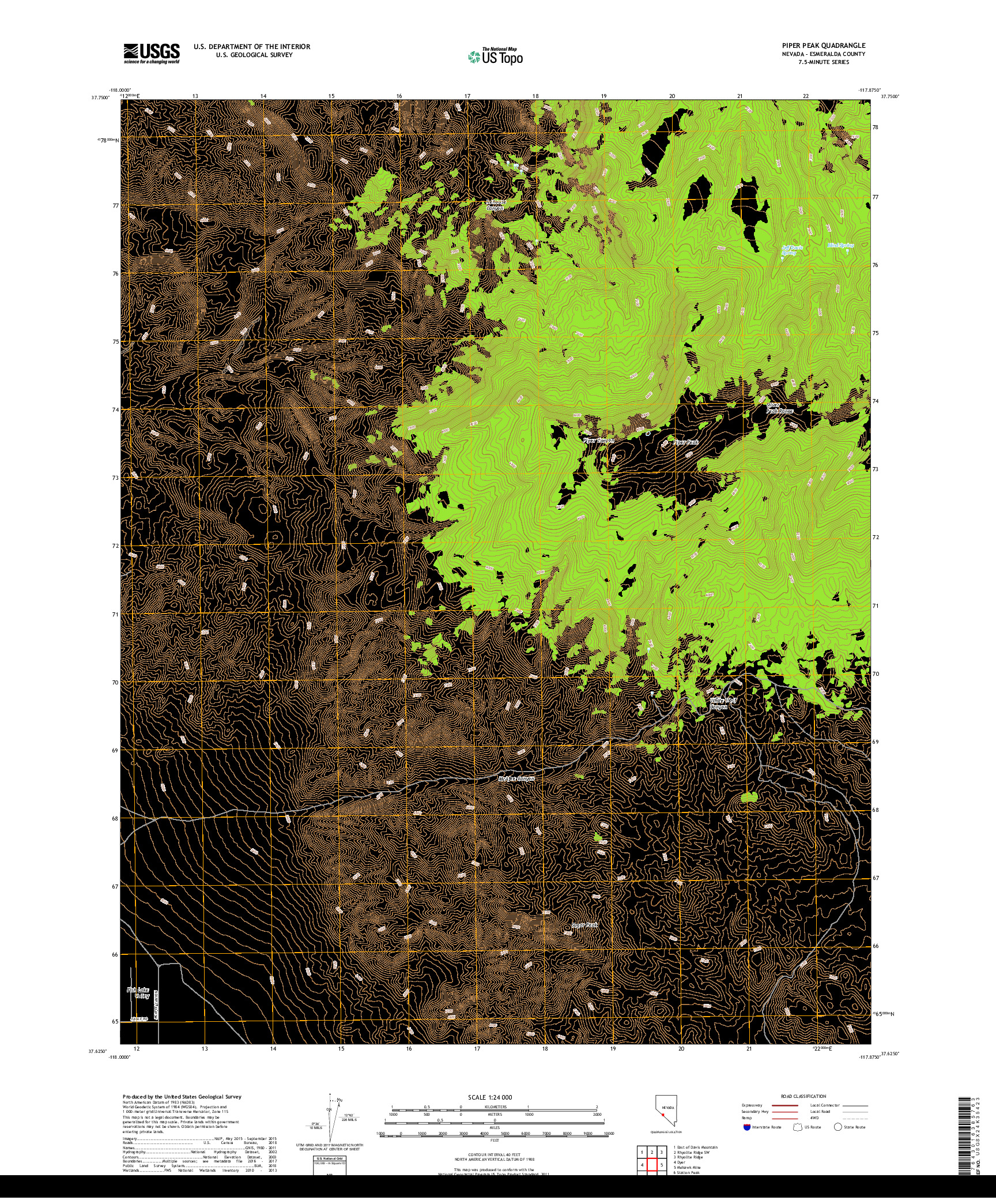 USGS US TOPO 7.5-MINUTE MAP FOR PIPER PEAK, NV 2018