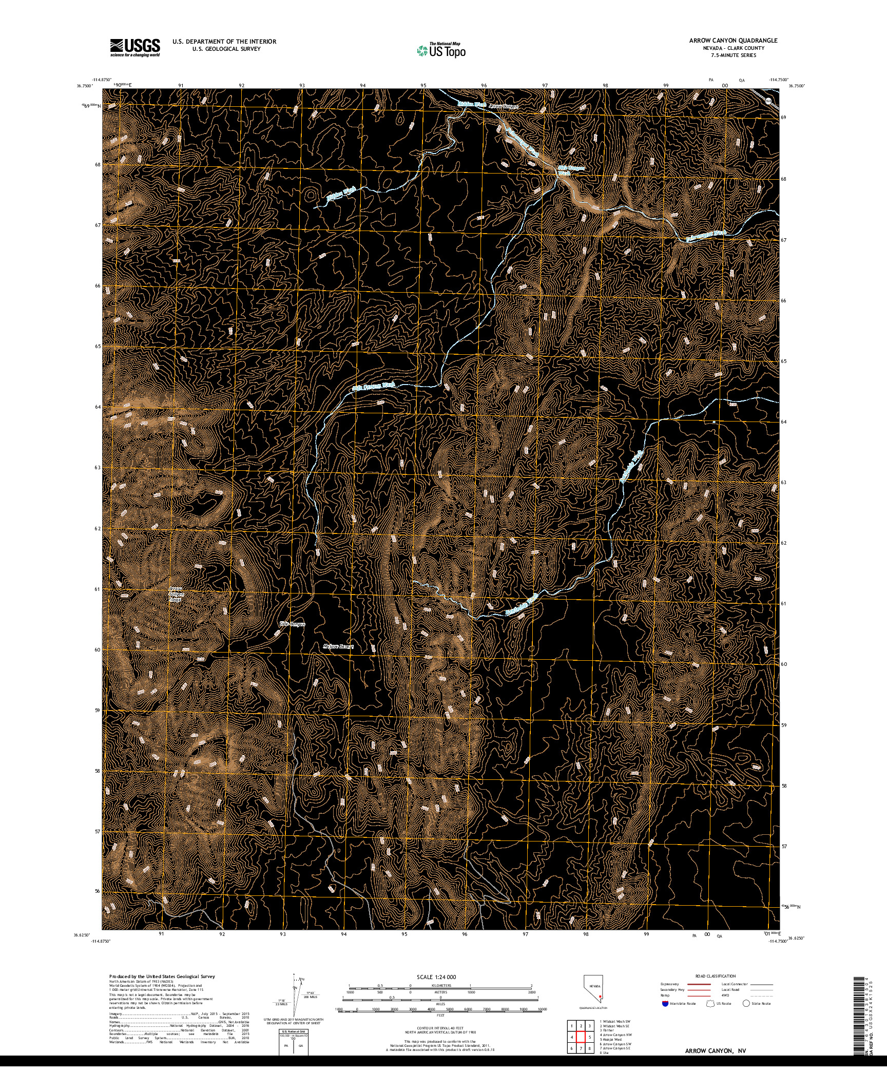 USGS US TOPO 7.5-MINUTE MAP FOR ARROW CANYON, NV 2018