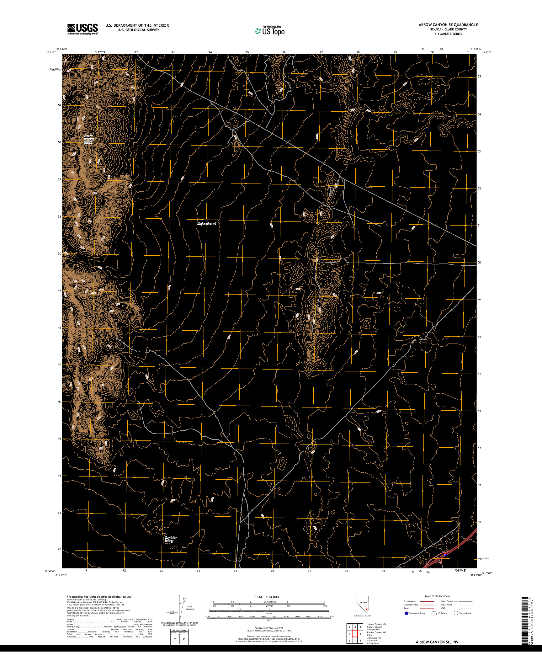 USGS US TOPO 7.5-MINUTE MAP FOR ARROW CANYON SE, NV 2018
