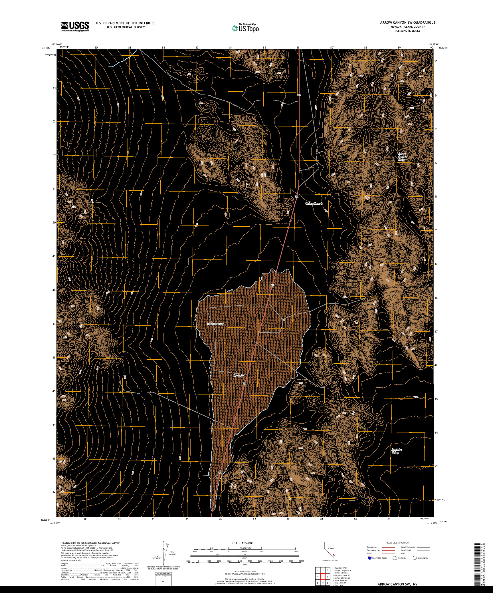 USGS US TOPO 7.5-MINUTE MAP FOR ARROW CANYON SW, NV 2018