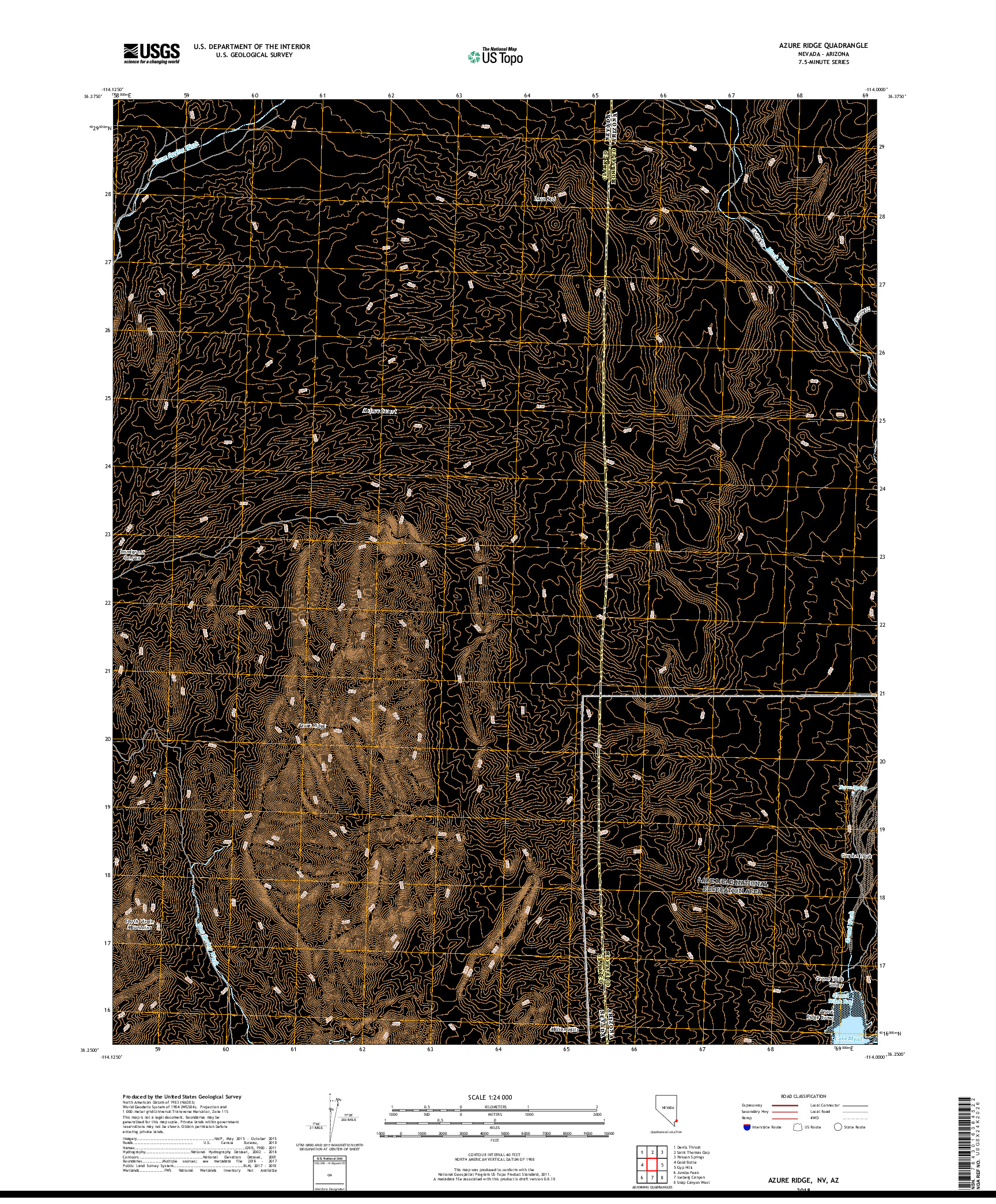 USGS US TOPO 7.5-MINUTE MAP FOR AZURE RIDGE, NV,AZ 2018