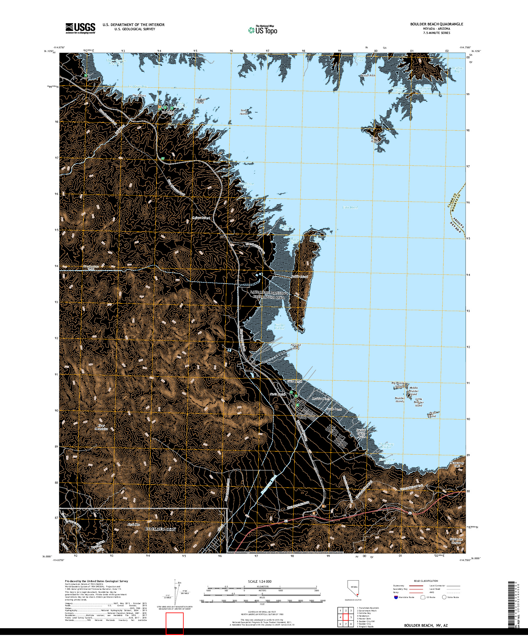 USGS US TOPO 7.5-MINUTE MAP FOR BOULDER BEACH, NV,AZ 2018