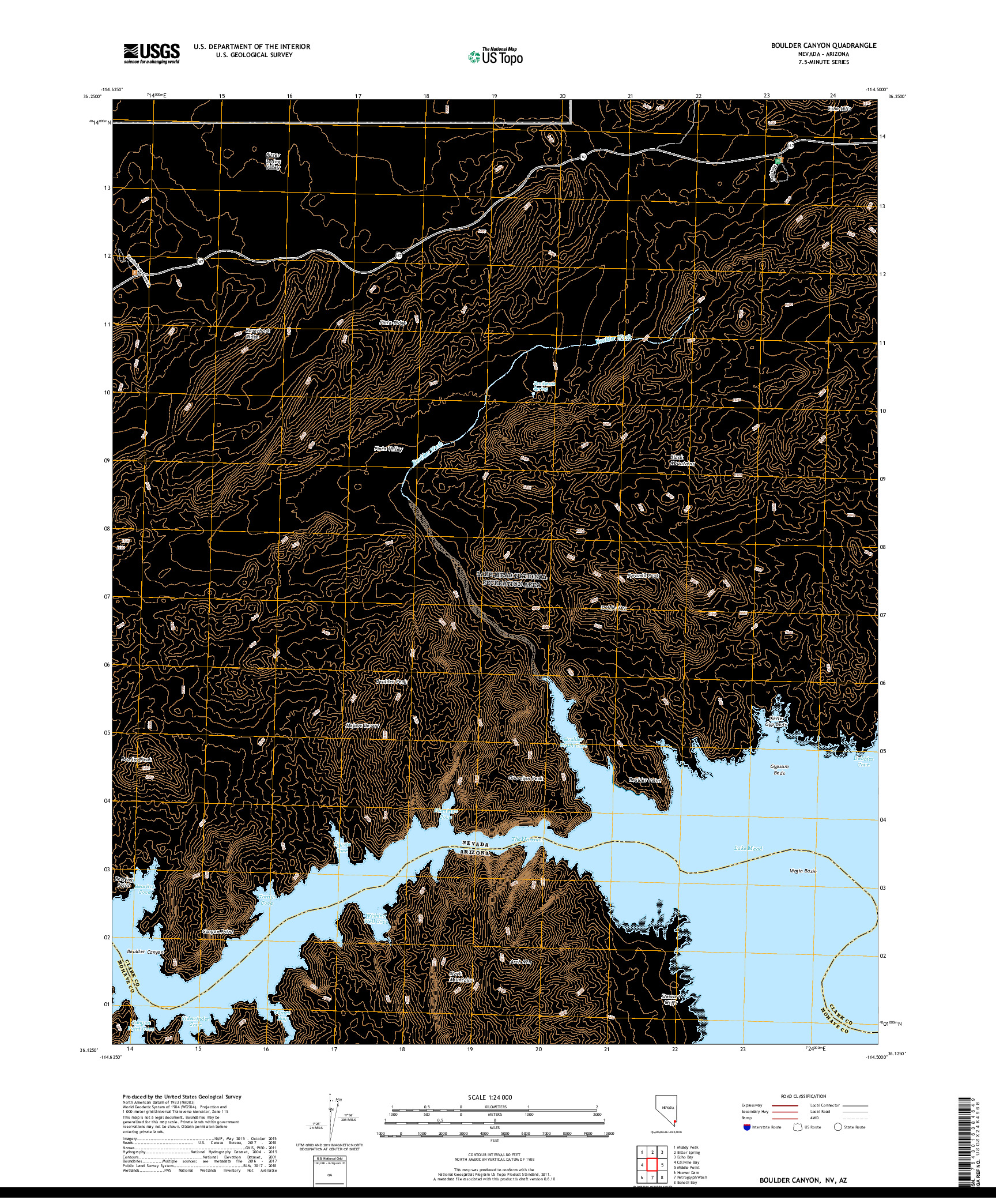 USGS US TOPO 7.5-MINUTE MAP FOR BOULDER CANYON, NV,AZ 2018