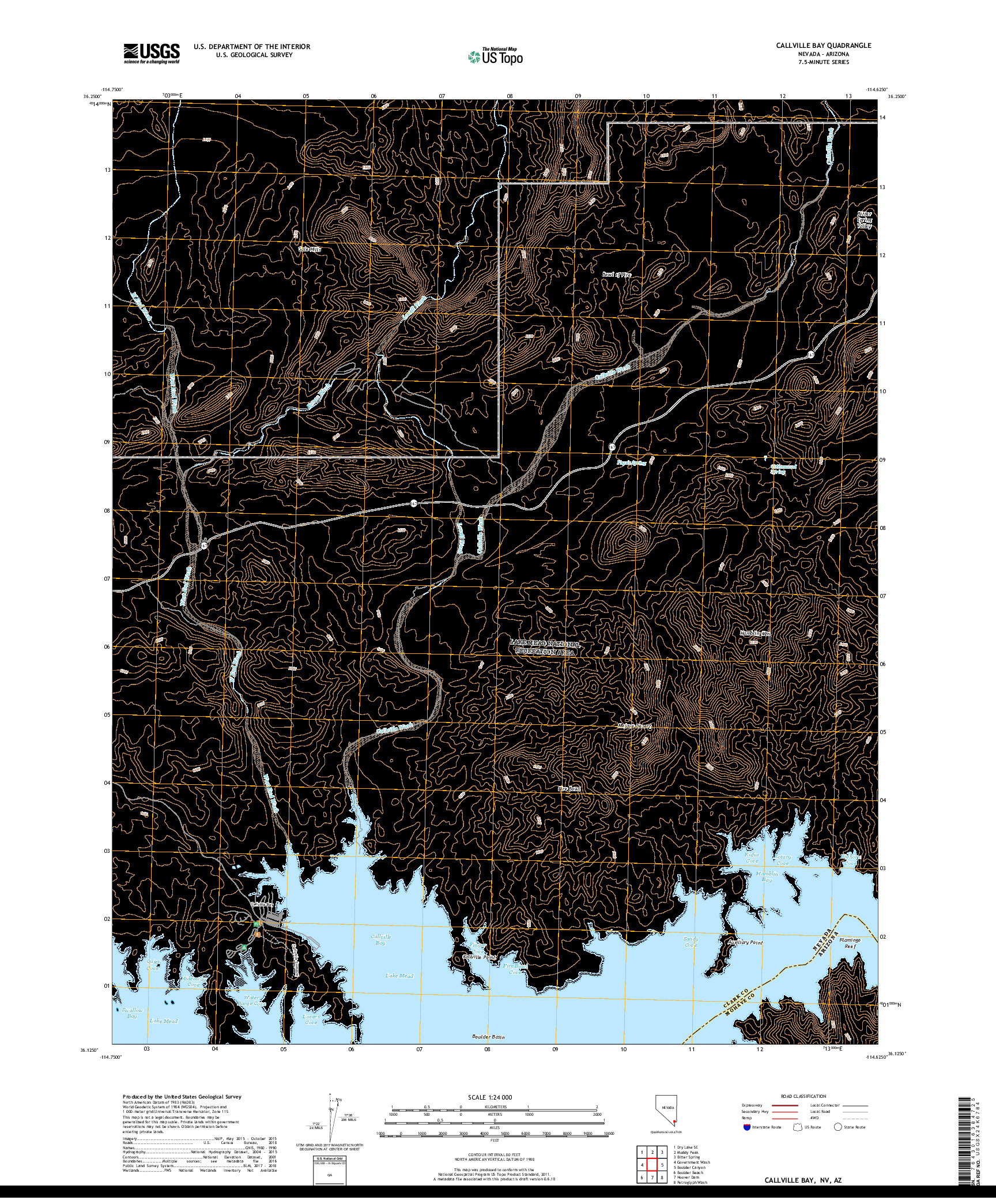USGS US TOPO 7.5-MINUTE MAP FOR CALLVILLE BAY, NV,AZ 2018
