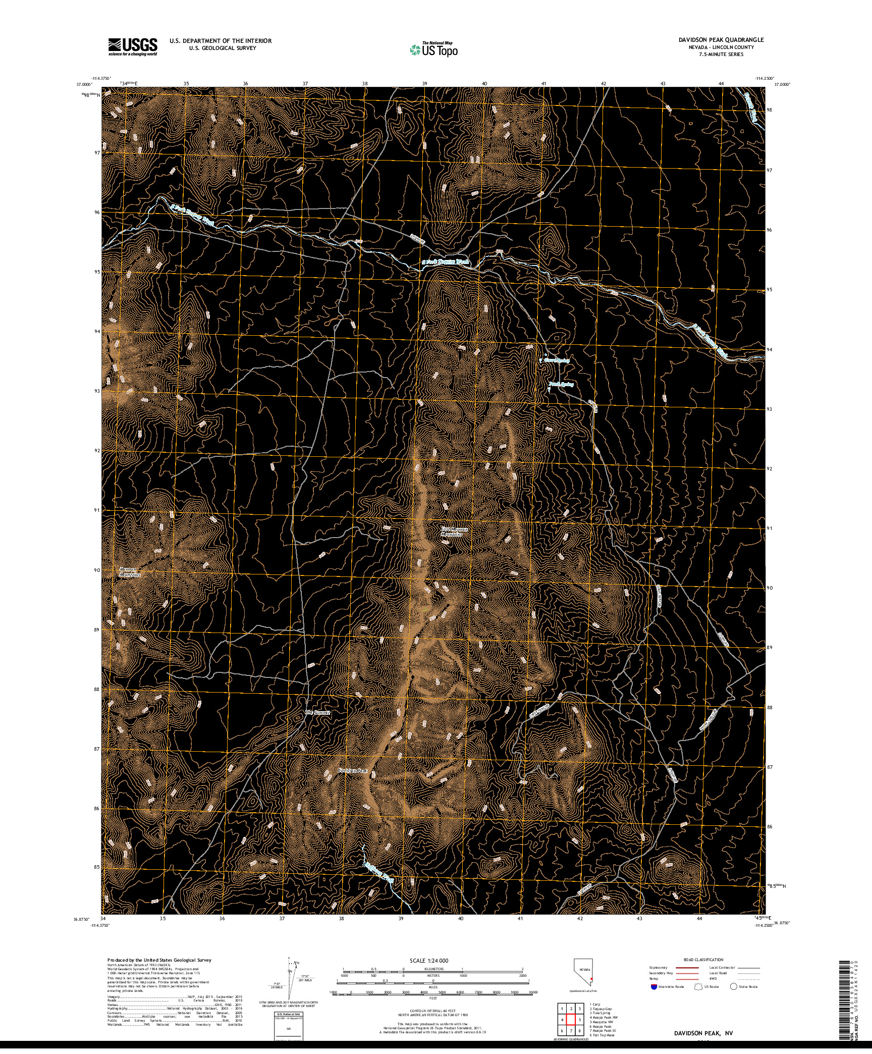 USGS US TOPO 7.5-MINUTE MAP FOR DAVIDSON PEAK, NV 2018