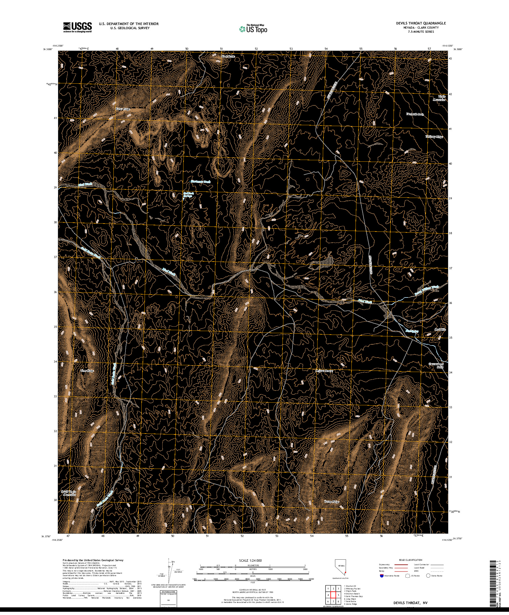 USGS US TOPO 7.5-MINUTE MAP FOR DEVILS THROAT, NV 2018