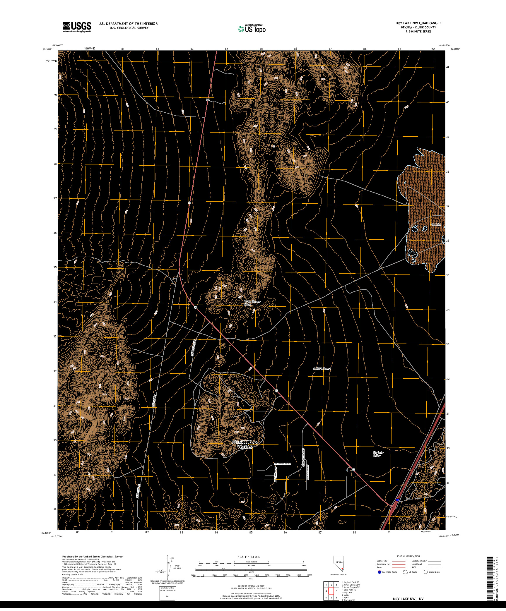 USGS US TOPO 7.5-MINUTE MAP FOR DRY LAKE NW, NV 2018