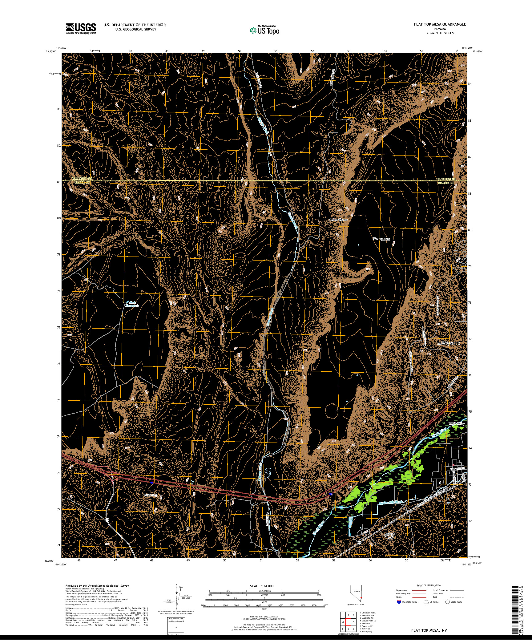 USGS US TOPO 7.5-MINUTE MAP FOR FLAT TOP MESA, NV 2018