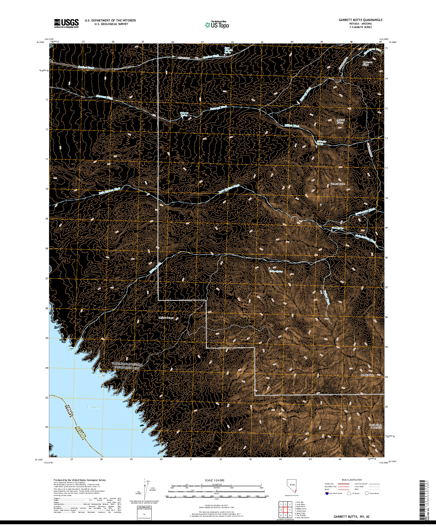 USGS US TOPO 7.5-MINUTE MAP FOR GARRETT BUTTE, NV,AZ 2018