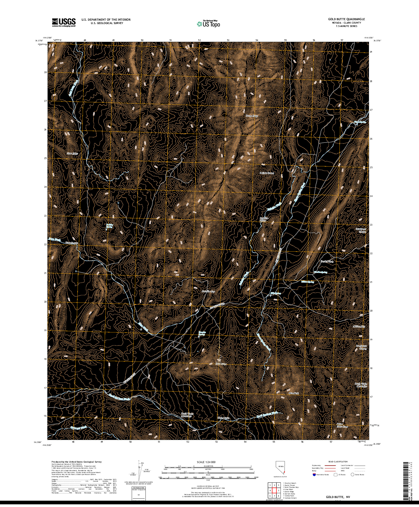 USGS US TOPO 7.5-MINUTE MAP FOR GOLD BUTTE, NV 2018