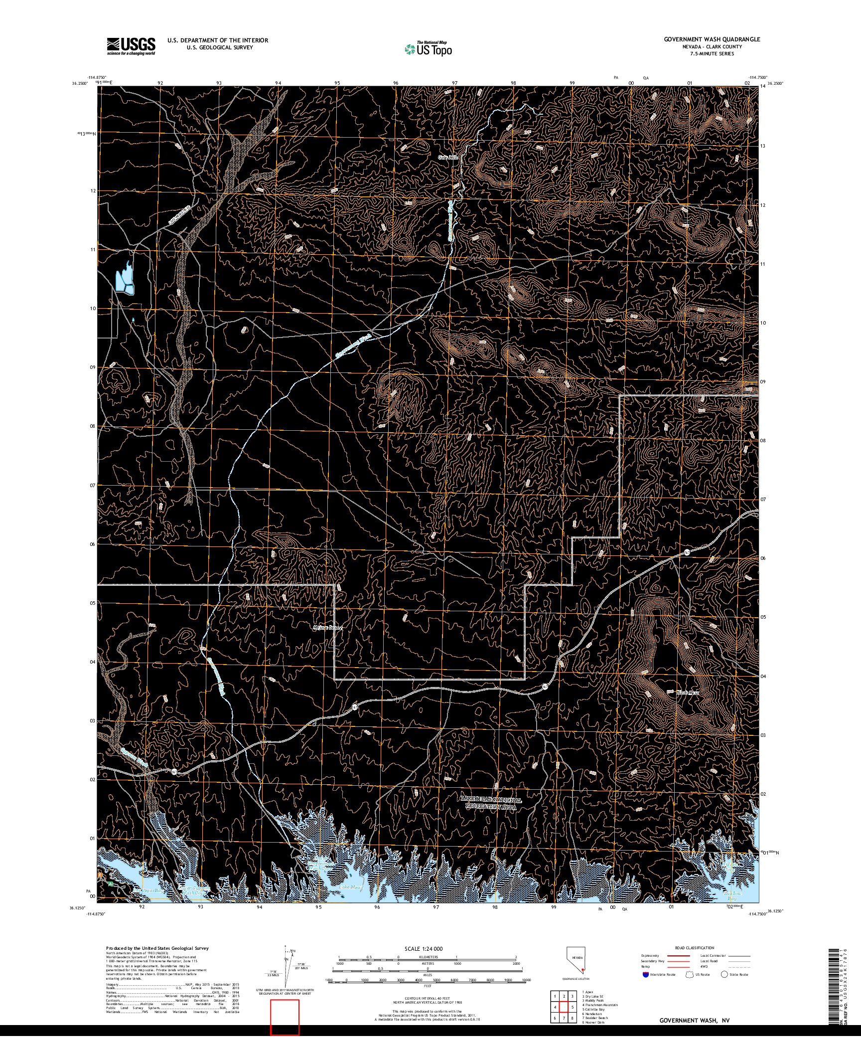 USGS US TOPO 7.5-MINUTE MAP FOR GOVERNMENT WASH, NV 2018