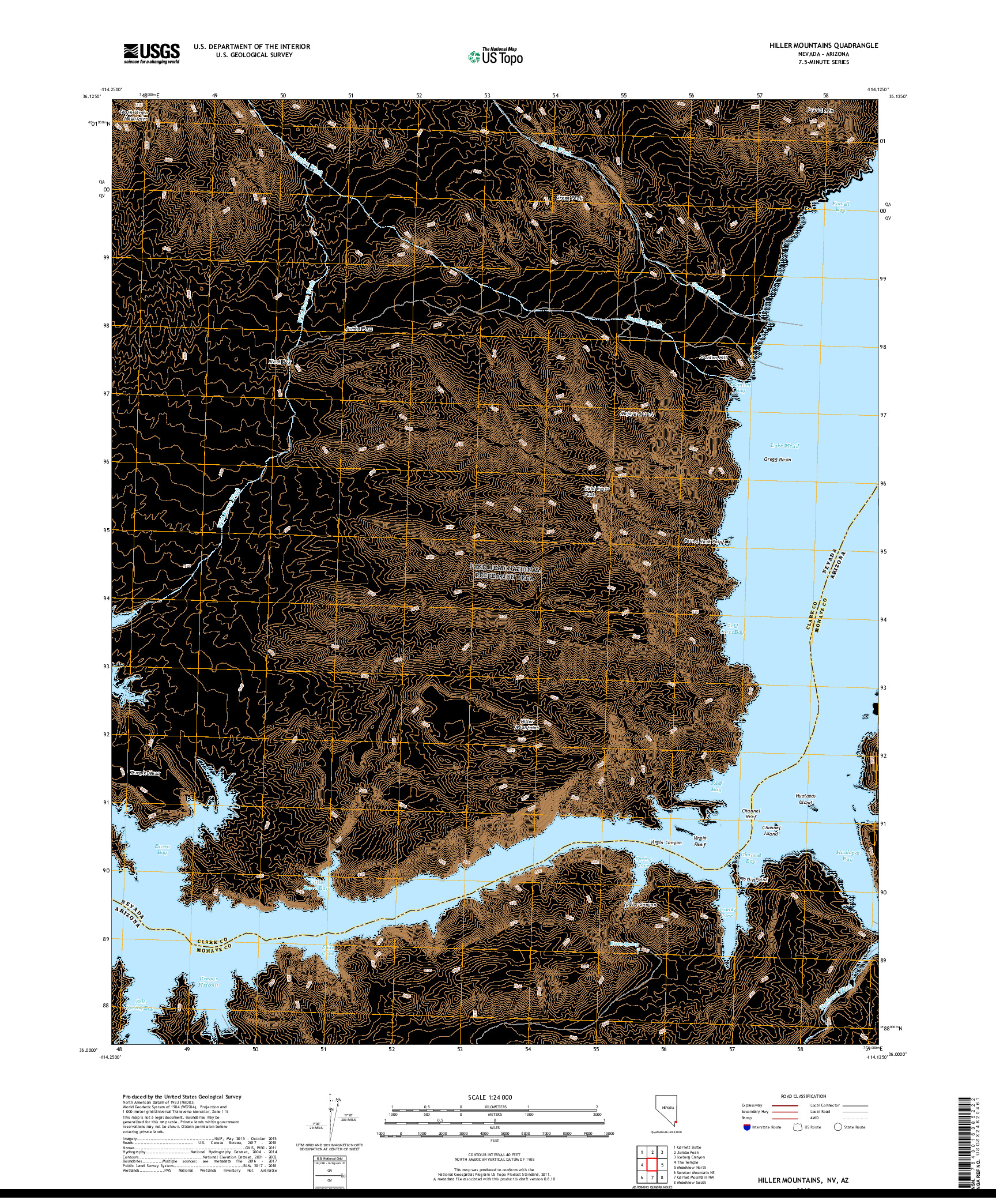 USGS US TOPO 7.5-MINUTE MAP FOR HILLER MOUNTAINS, NV,AZ 2018