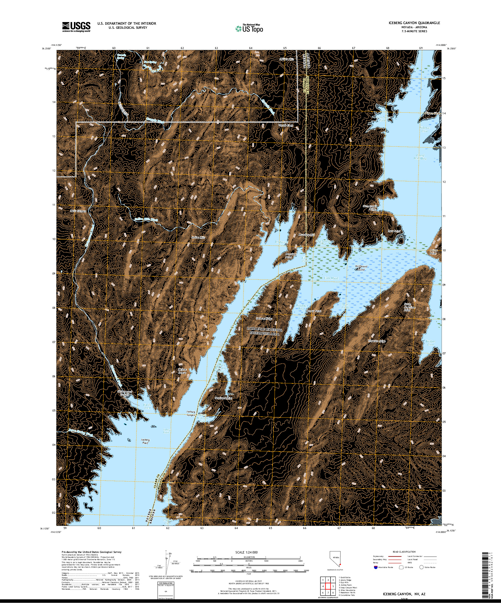 USGS US TOPO 7.5-MINUTE MAP FOR ICEBERG CANYON, NV,AZ 2018